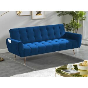 Vente-unique.ch Schlafsofa Klappsofa 3-Sitzer - Samt - Dunkelblau - POLANI