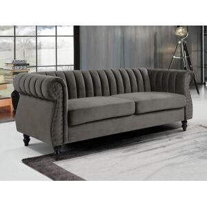 Vente-unique.ch Chesterfield-Sofa - 3-Sitzer - Samt - Grau - TRUMBO