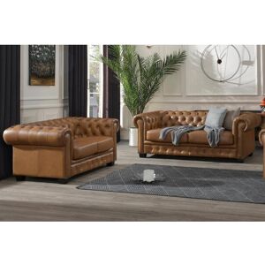 Vente-unique.ch Chesterfield Garnitur 3+2 - Büffelleder - Karamellbraun - BRENTON