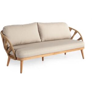 sofanella Luxuriöses Sofa BRASILIEN Teak Wetterfest Gartensofa 3-Sitzer 206cm Beige