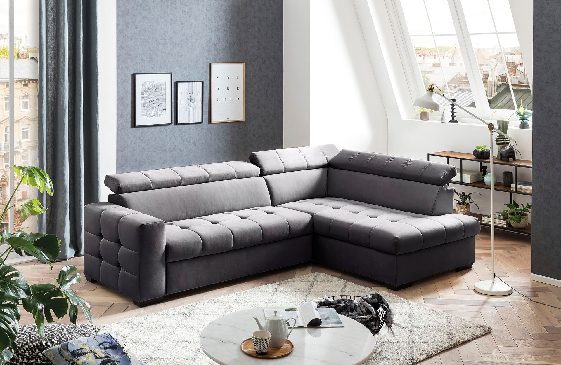 exxpo - sofa fashion Ecksofa, Steppung im Sitzbereich, Wahlweise mit... grau