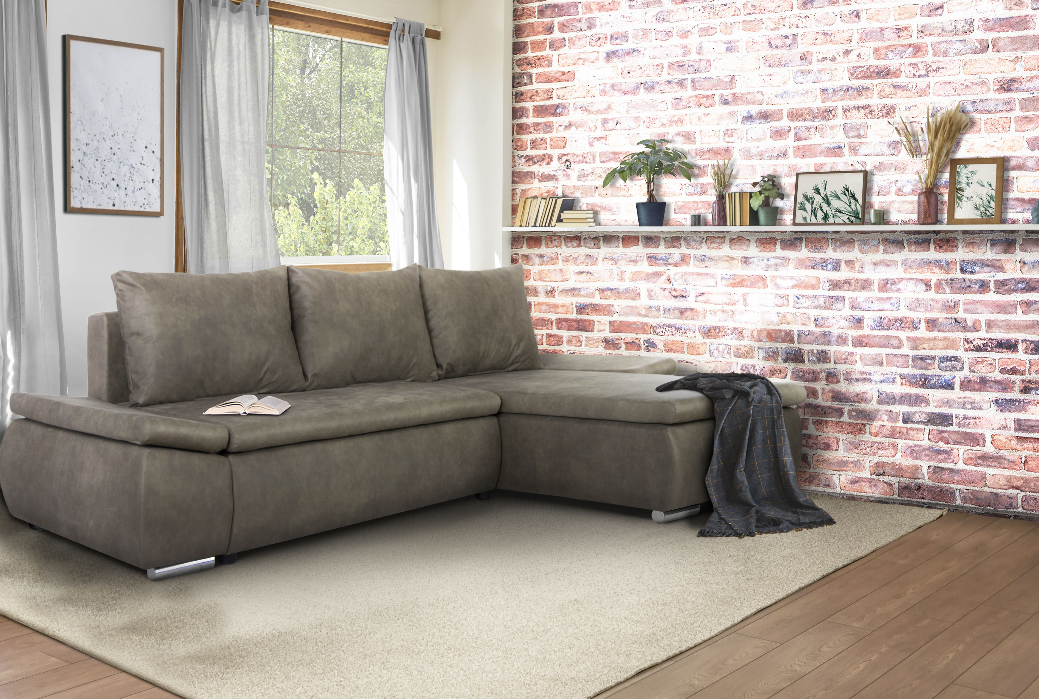 Home affaire Ecksofa »Acra«, mit Bettfunktion und Bettkasten, in Mattenoptik grau