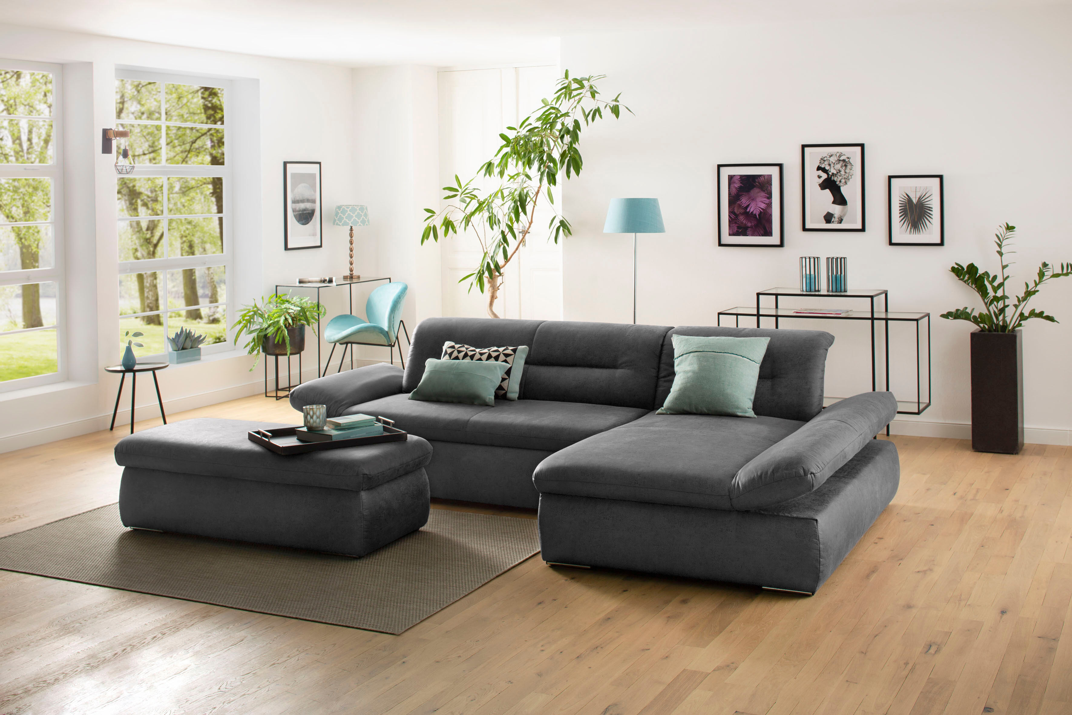 my home Ecksofa »Avesa«, Wahlweise mit Armteilvertsellung und Bettfunktion,... grau