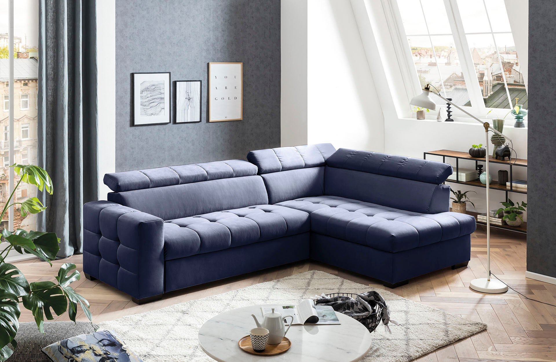 exxpo - sofa fashion Ecksofa, Steppung im Sitzbereich, Wahlweise mit... blau