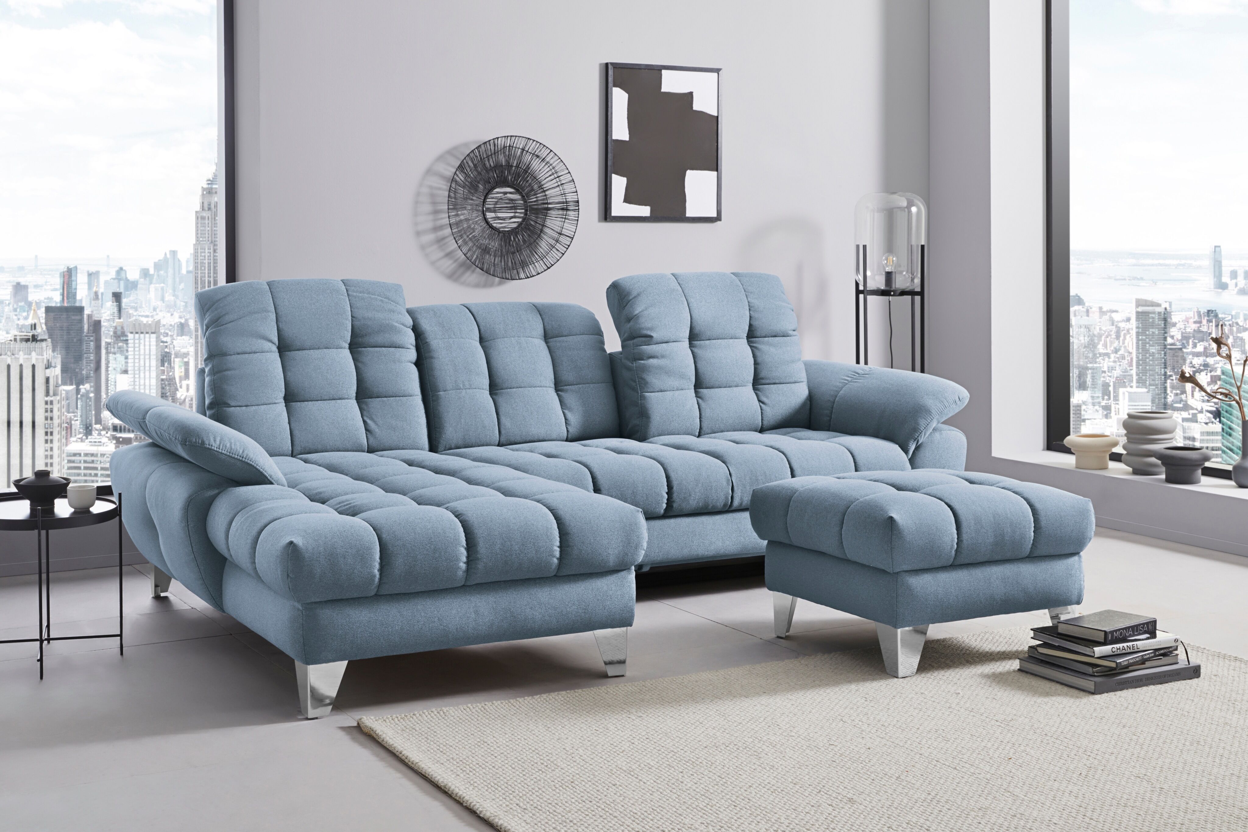 Places of Style Ecksofa »Bardi Luxus«, belastbar bis zu 140 kg, incl.... blau