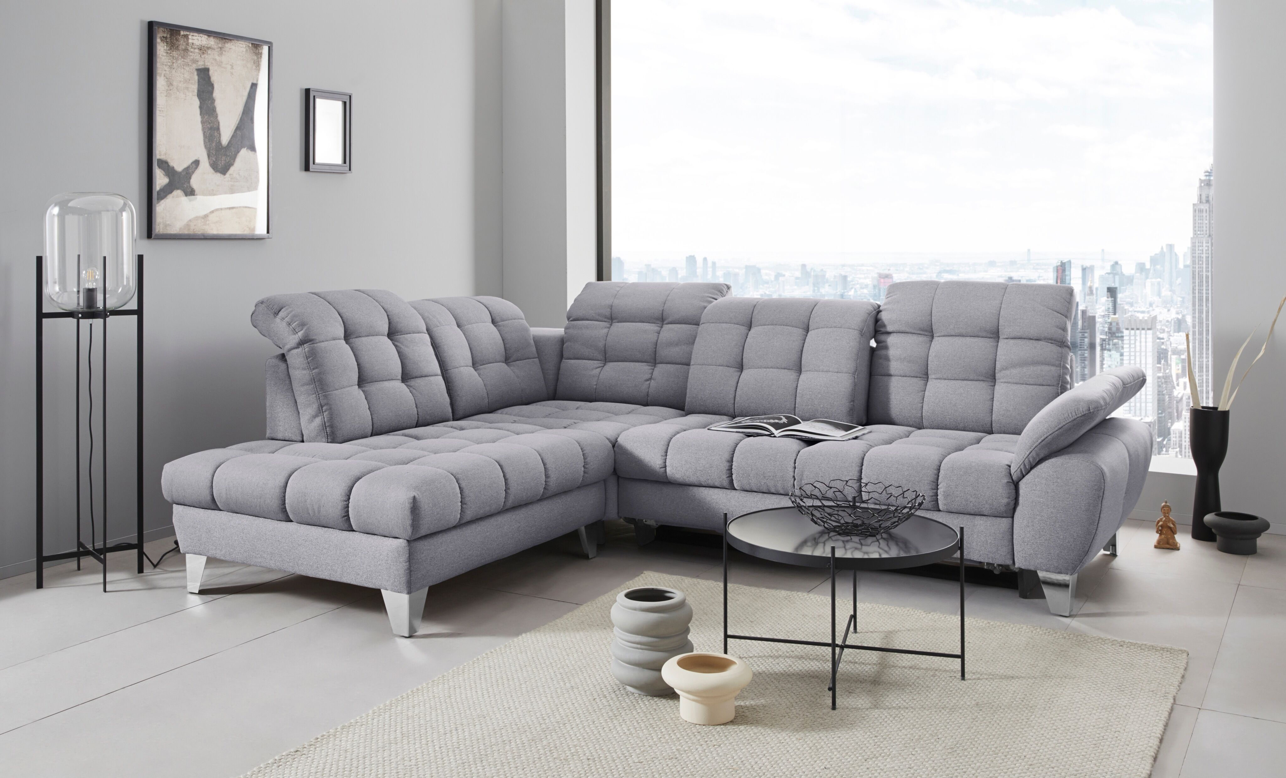 Places of Style Ecksofa »Bardi Luxus«, belastbar bis zu 140 kg, incl.... silberfarben