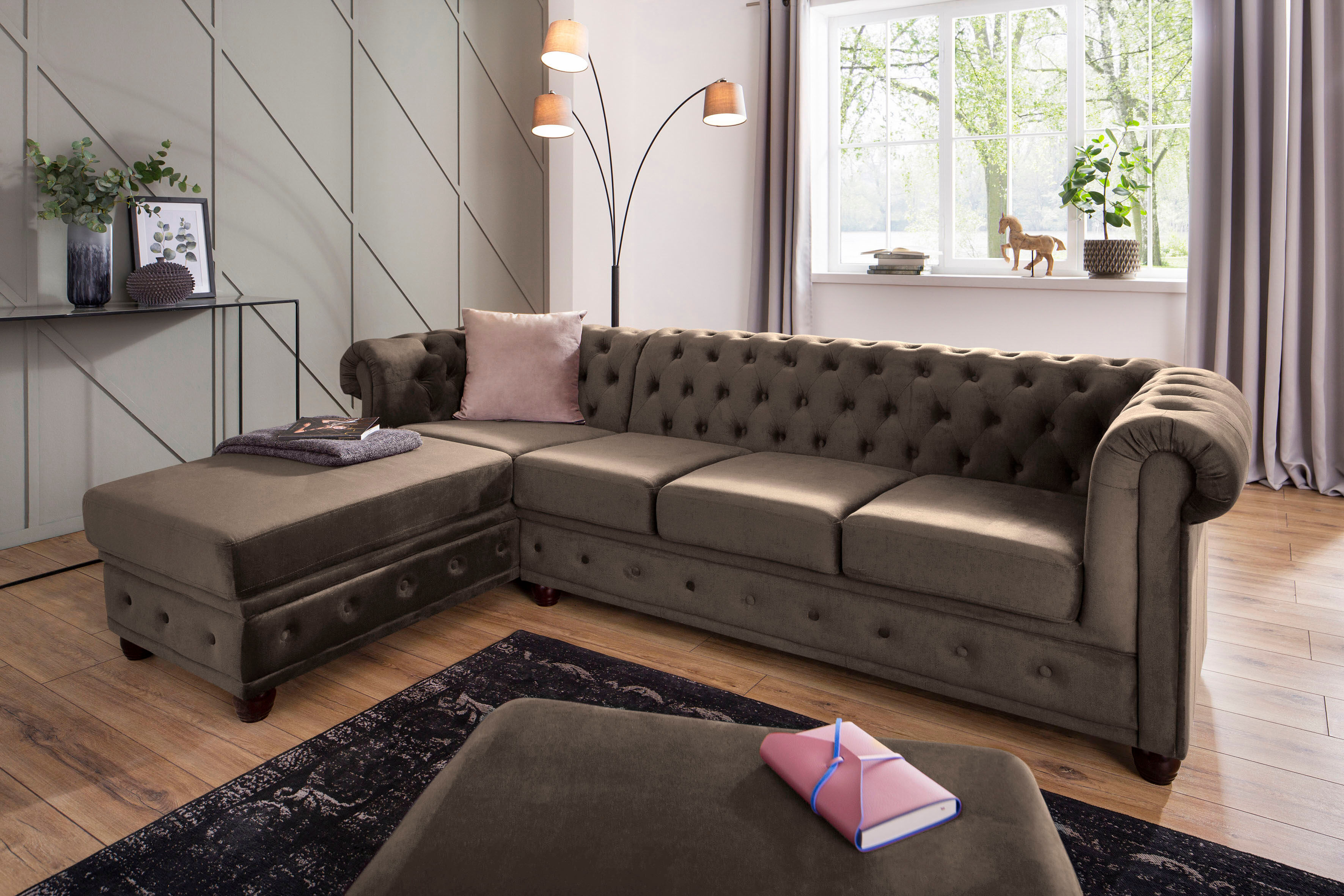 Home affaire Ecksofa »New Castle«, mit hochwertiger Knopfheftung in... grau