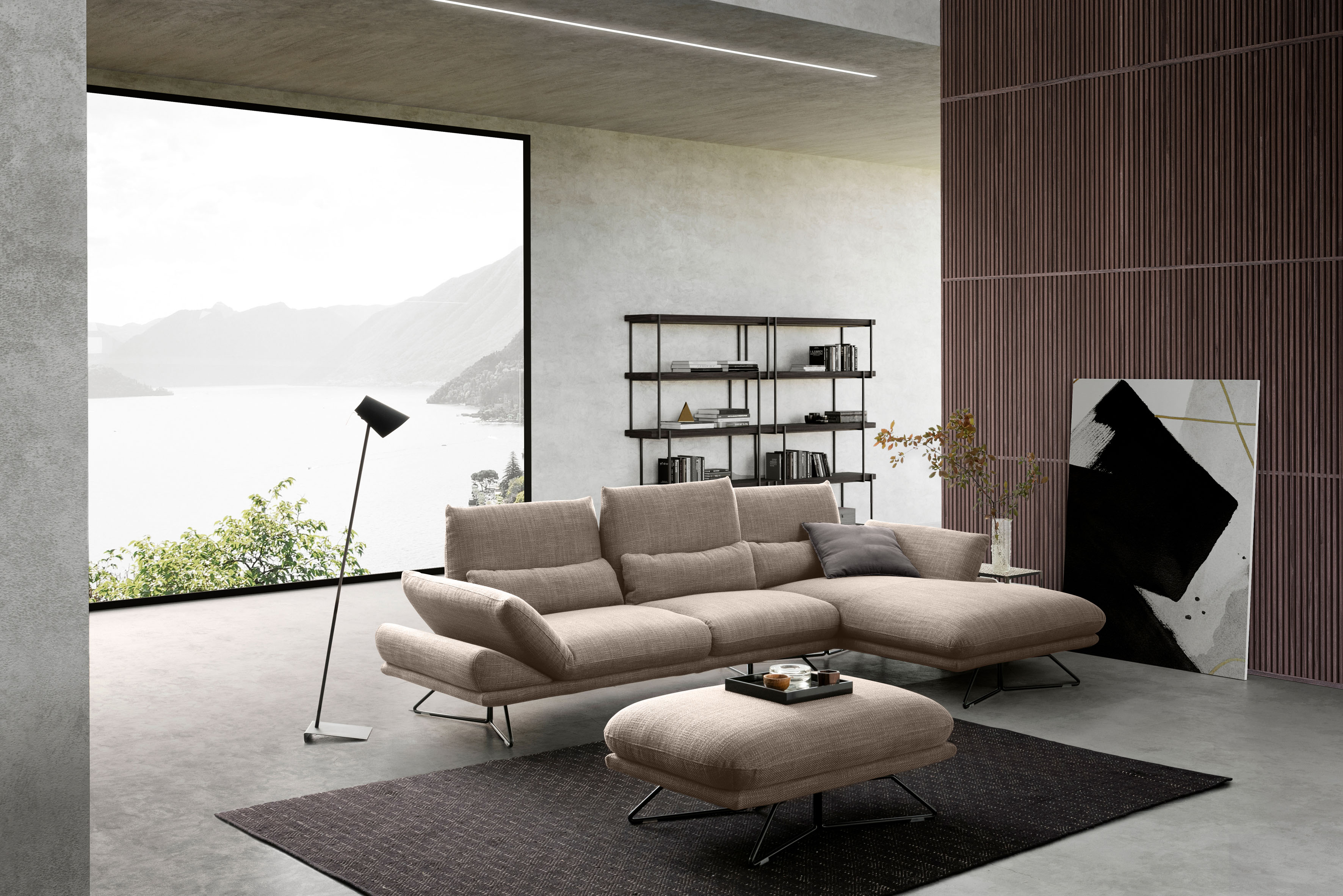 designwerk Ecksofa »Constellation«, in schwebender Optik, Récamiere links... beige