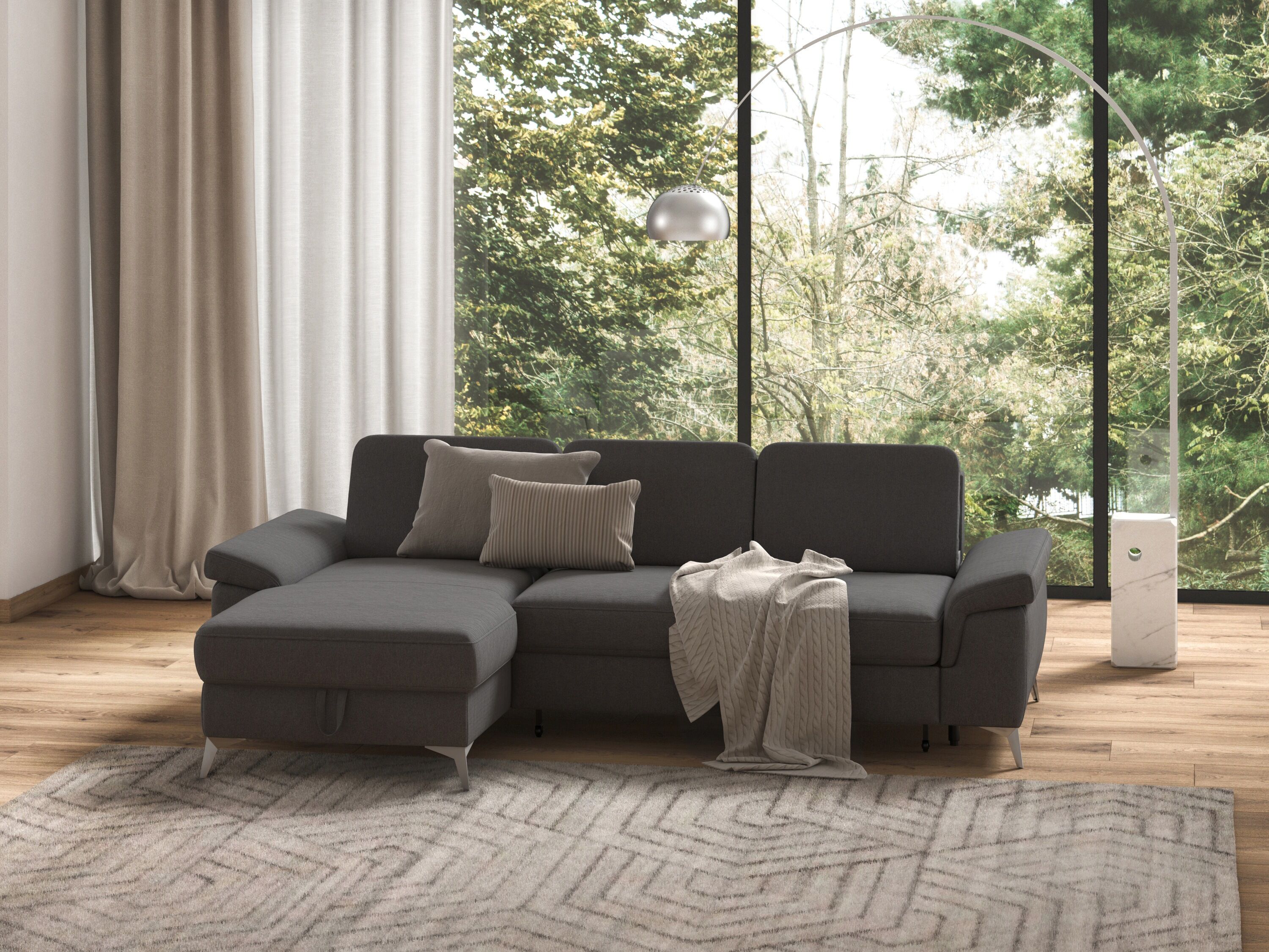 sit&more Ecksofa »Padua«, inklusive Sitztiefenverstellung, Armteilfunktion... grau