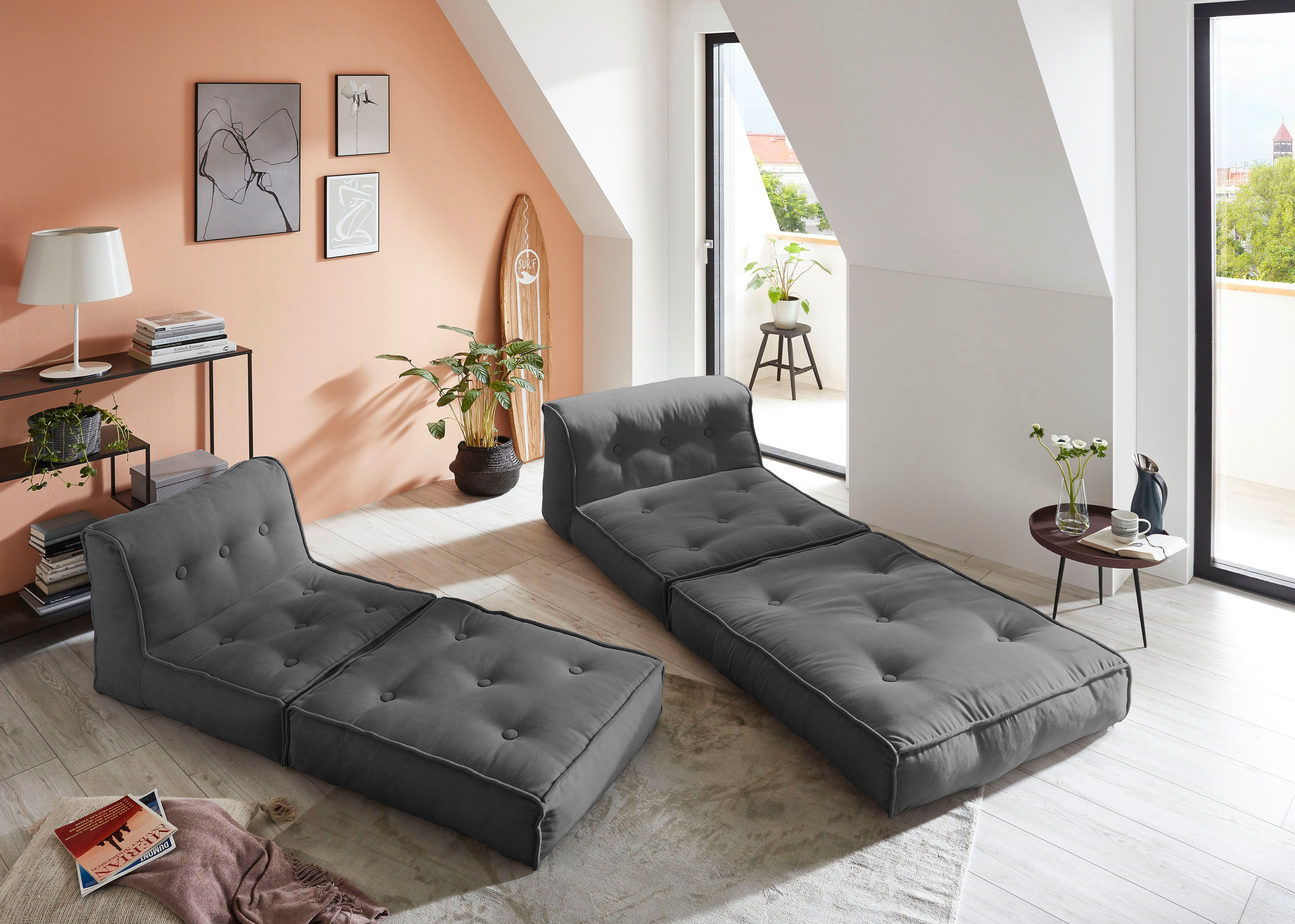 my home Sessel »Caspar«, Loungesessel in 2 Grössen, mit Schlaffunktion und... grau