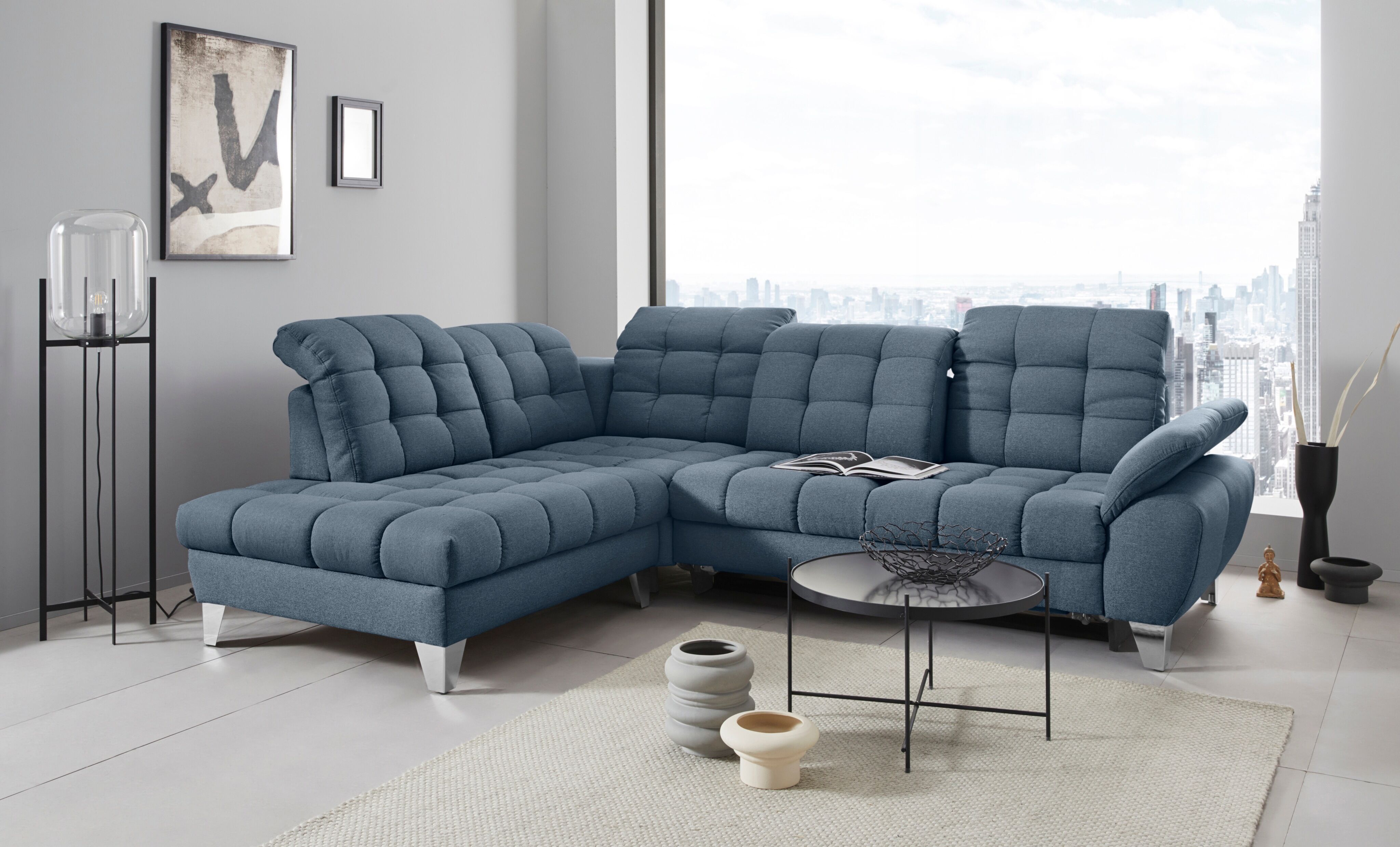 Places of Style Ecksofa »Bardi«, incl. Sitztiefenverstellung, wahlweise mit... blau