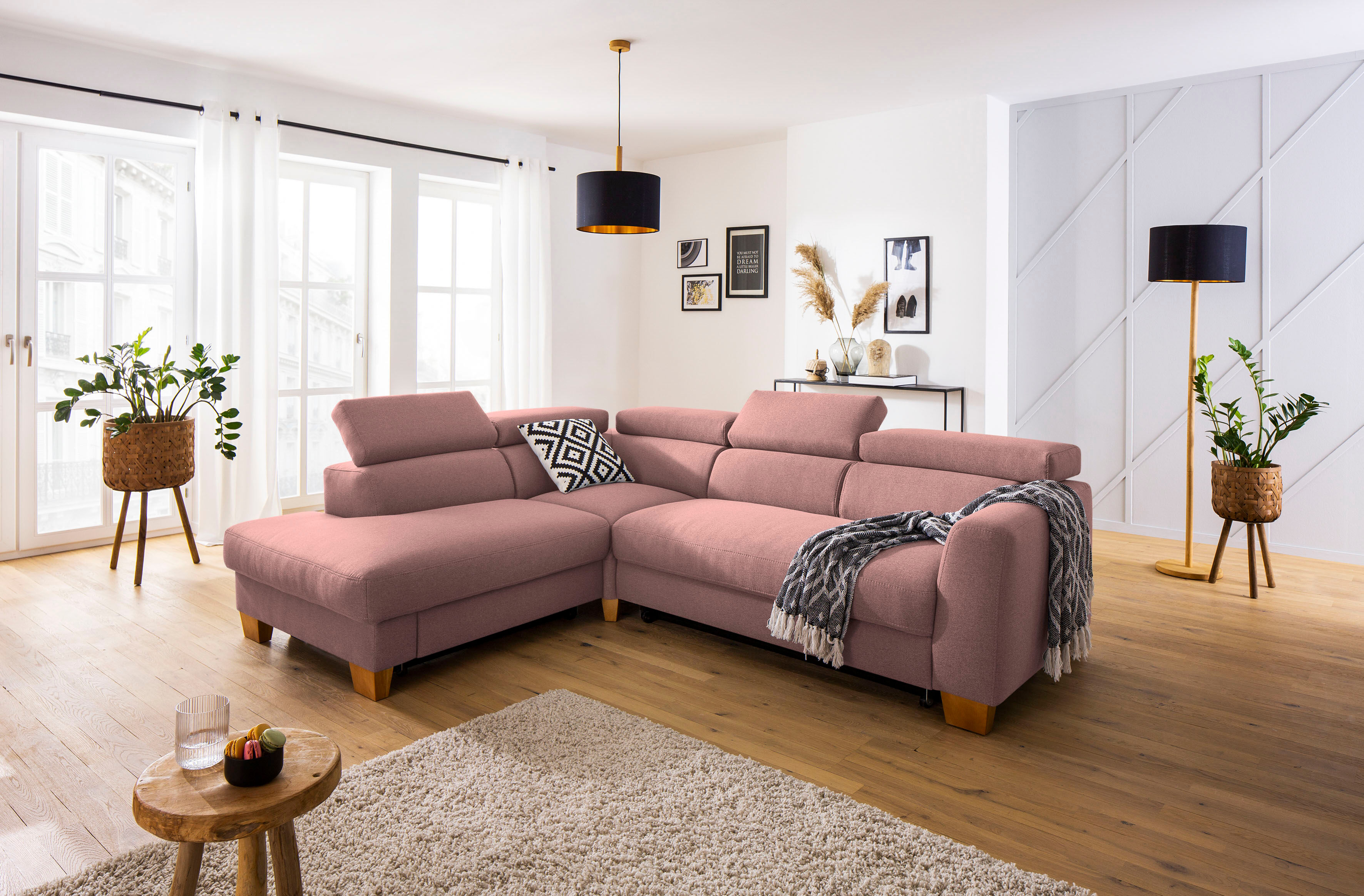 Home affaire Ecksofa »Steve Premium Luxus«, bis 140kg pro Sitz belastbar,... rosa