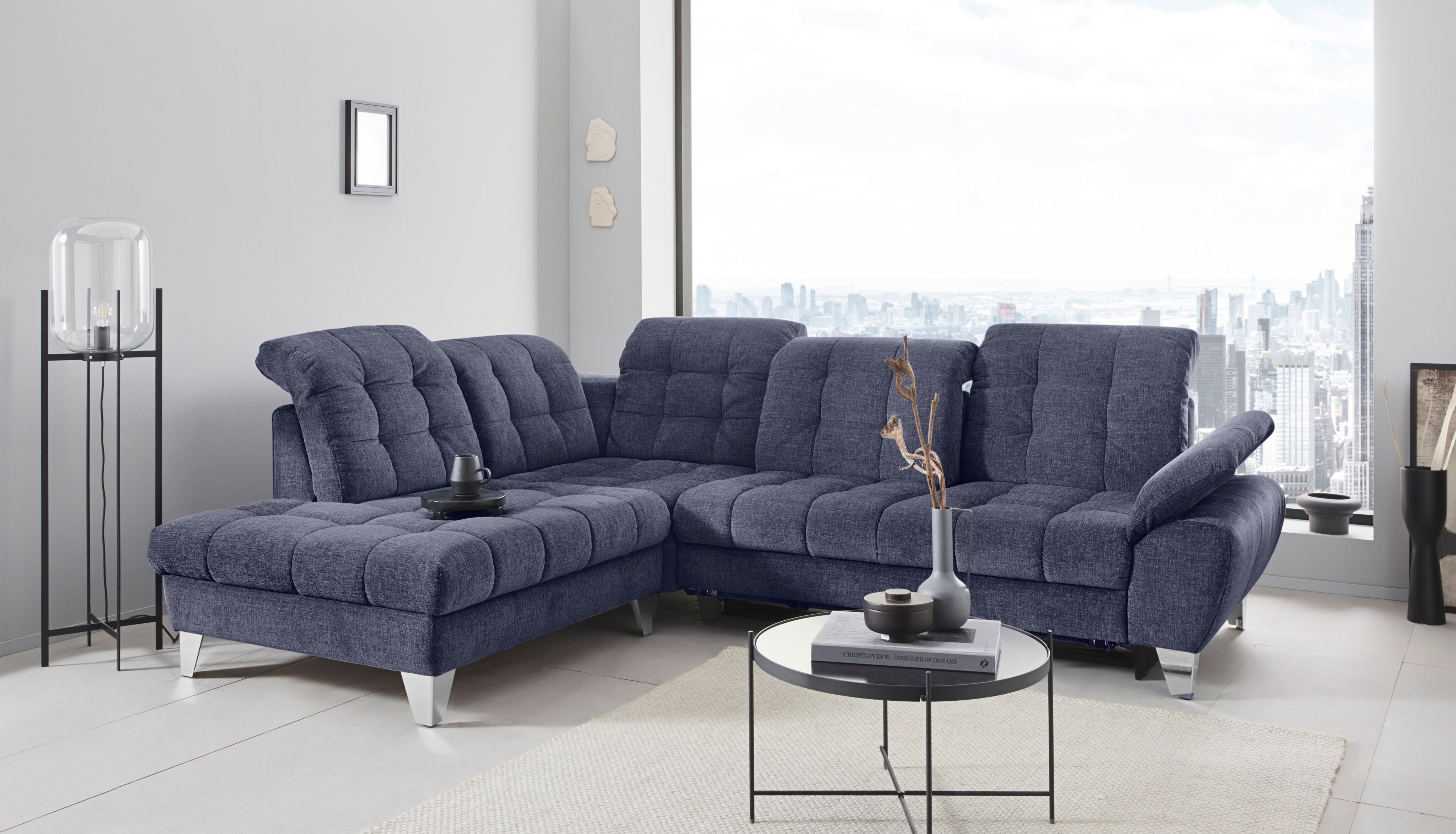 Places of Style Ecksofa »Bardi Luxus«, belastbar bis zu 140 kg, incl.... blau