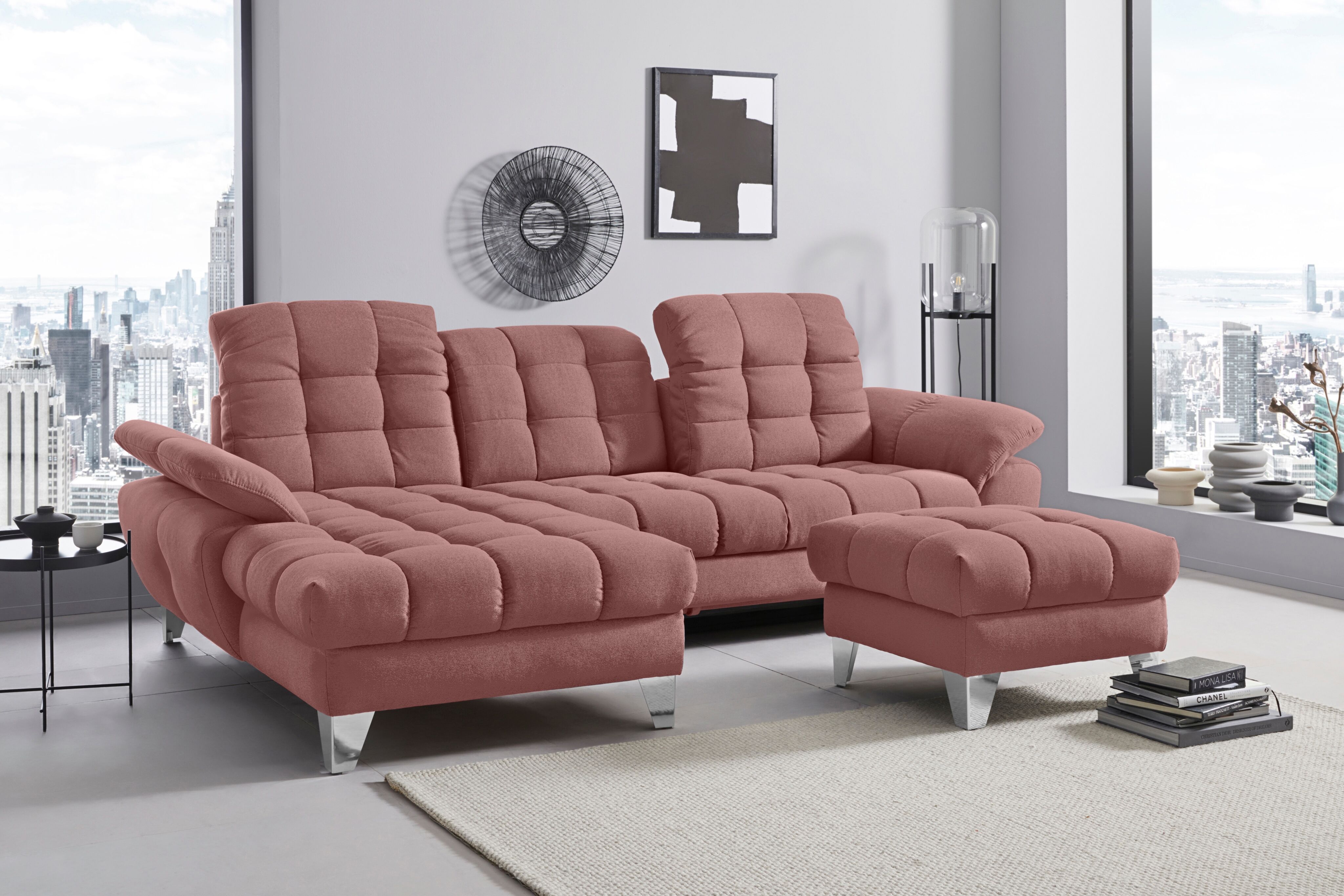 Places of Style Ecksofa »Bardi Luxus«, belastbar bis zu 140 kg, incl.... rosa