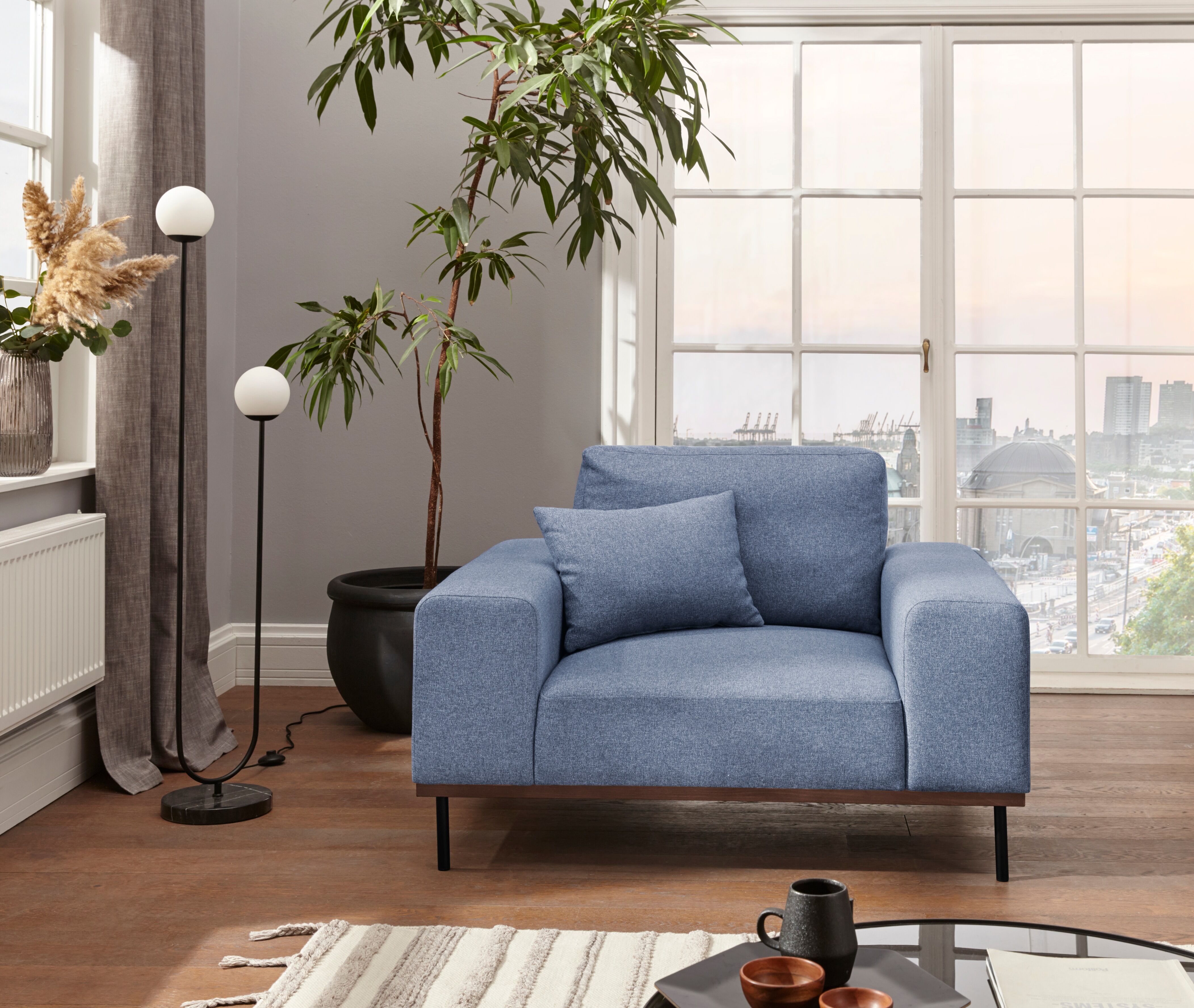 elbgestoeber Loveseat »Elbpier«, mit hochwertigem, gebeiztem Holzrahmen;... blau