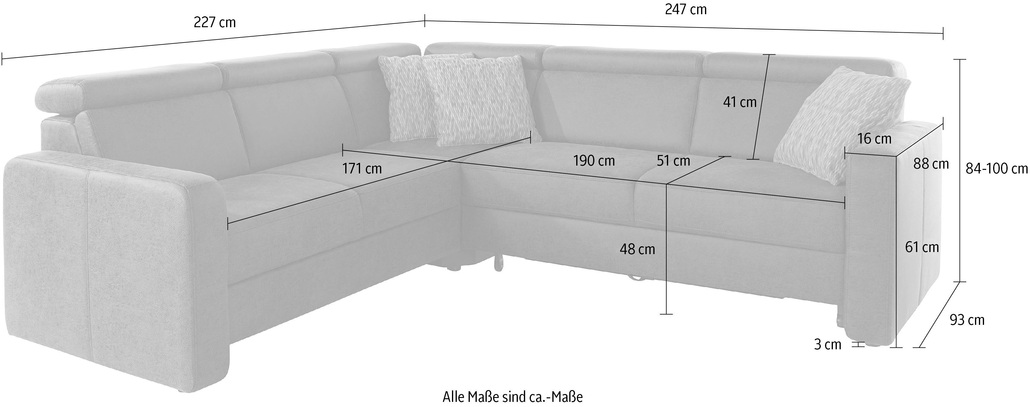 sit&more Ecksofa »Bologna«, inklusive Kopfteilverstellung und Federkern,... rosa