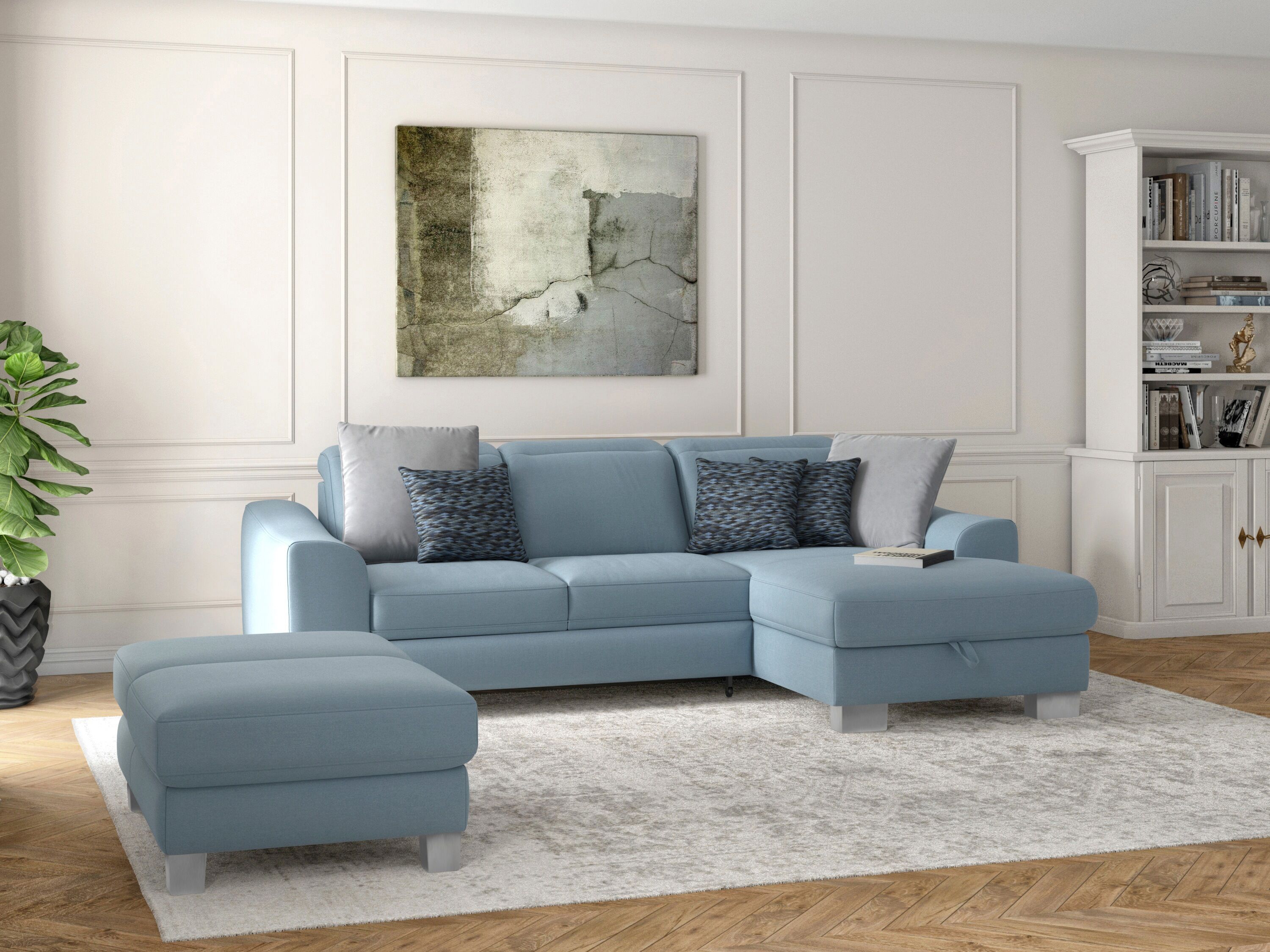 sit&more Ecksofa »Durness«, mit Federkern und hochwertigen Edelstahlfüssen,... blau