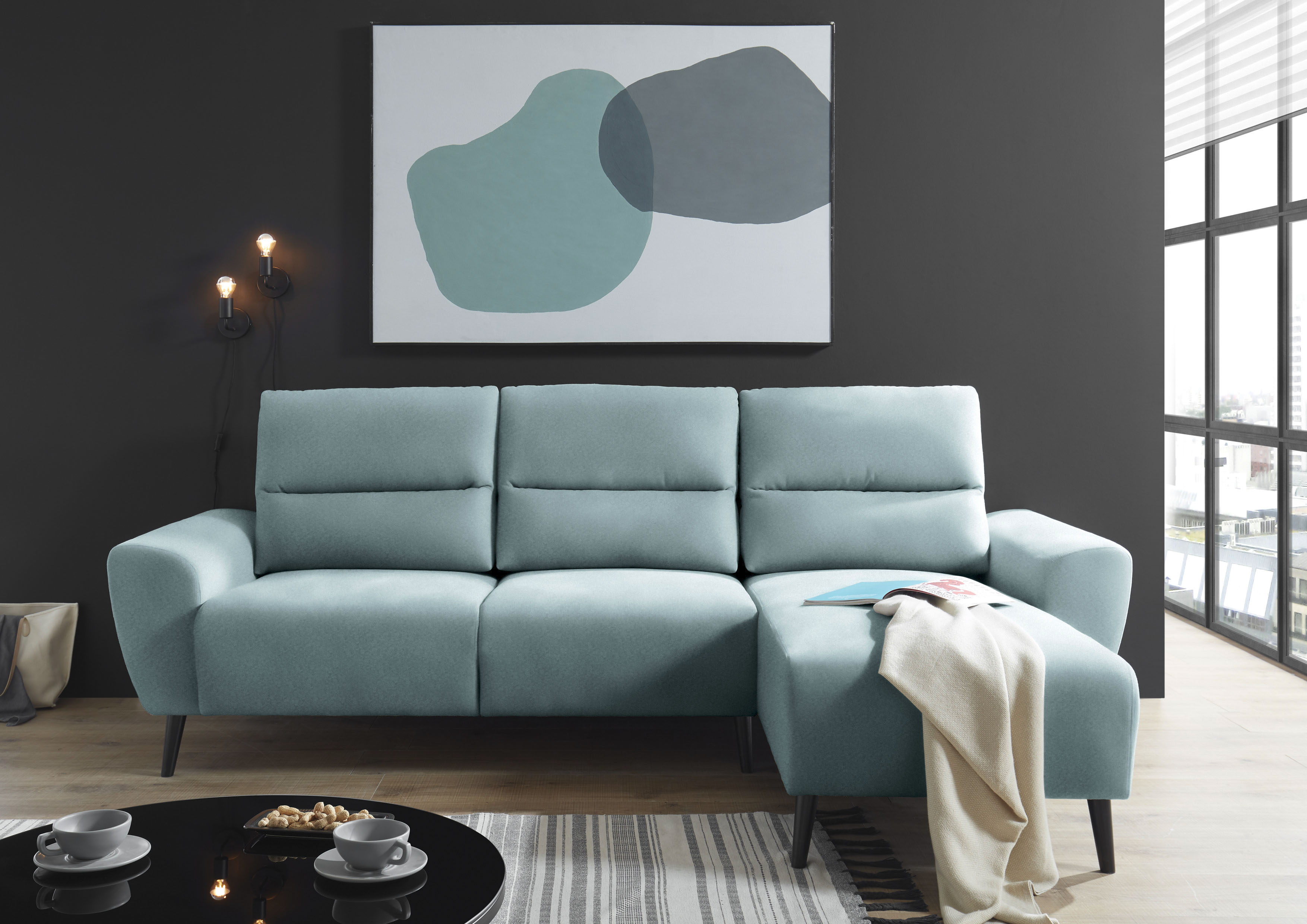 Places of Style 3-Sitzer »Rocco«, mit Bettfunktion und Bettkasten blau