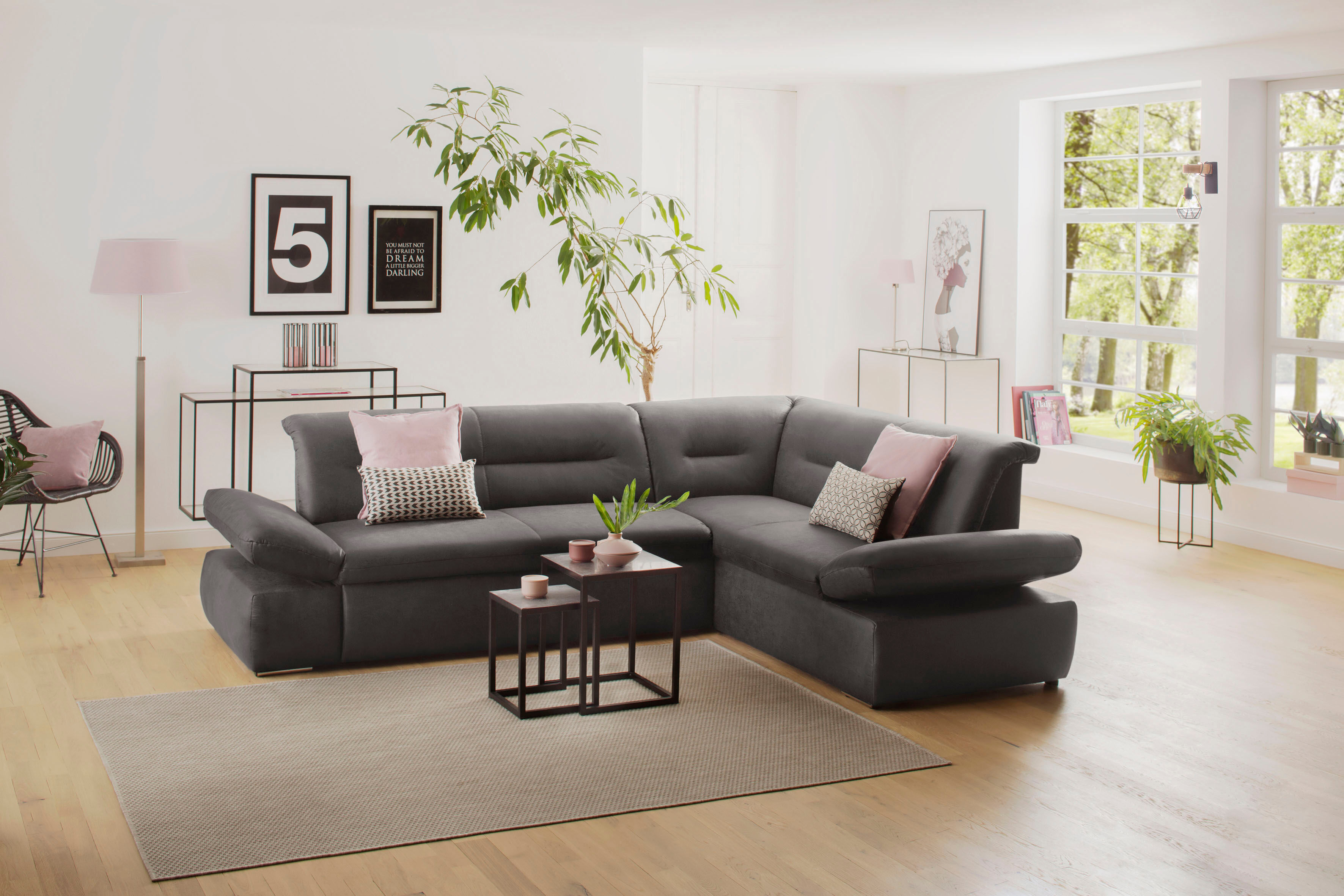 my home Ecksofa »Avesa«, Wahlweise mit Arm- und Bettfunktion, B/T/H:... braun