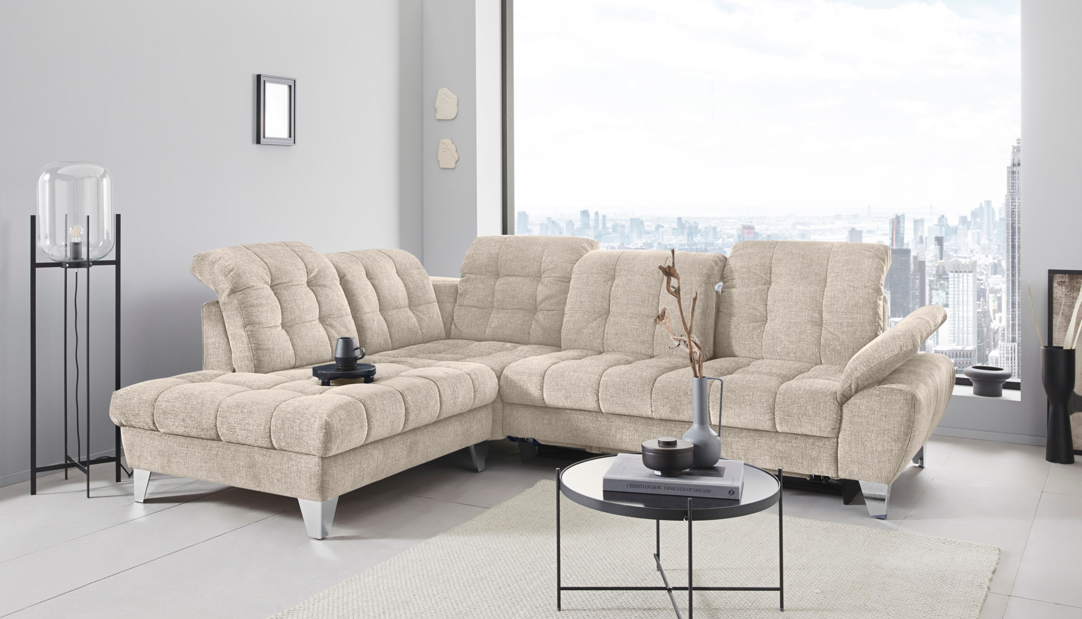 Places of Style Ecksofa »Bardi Luxus«, belastbar bis zu 140 kg, incl.... beige