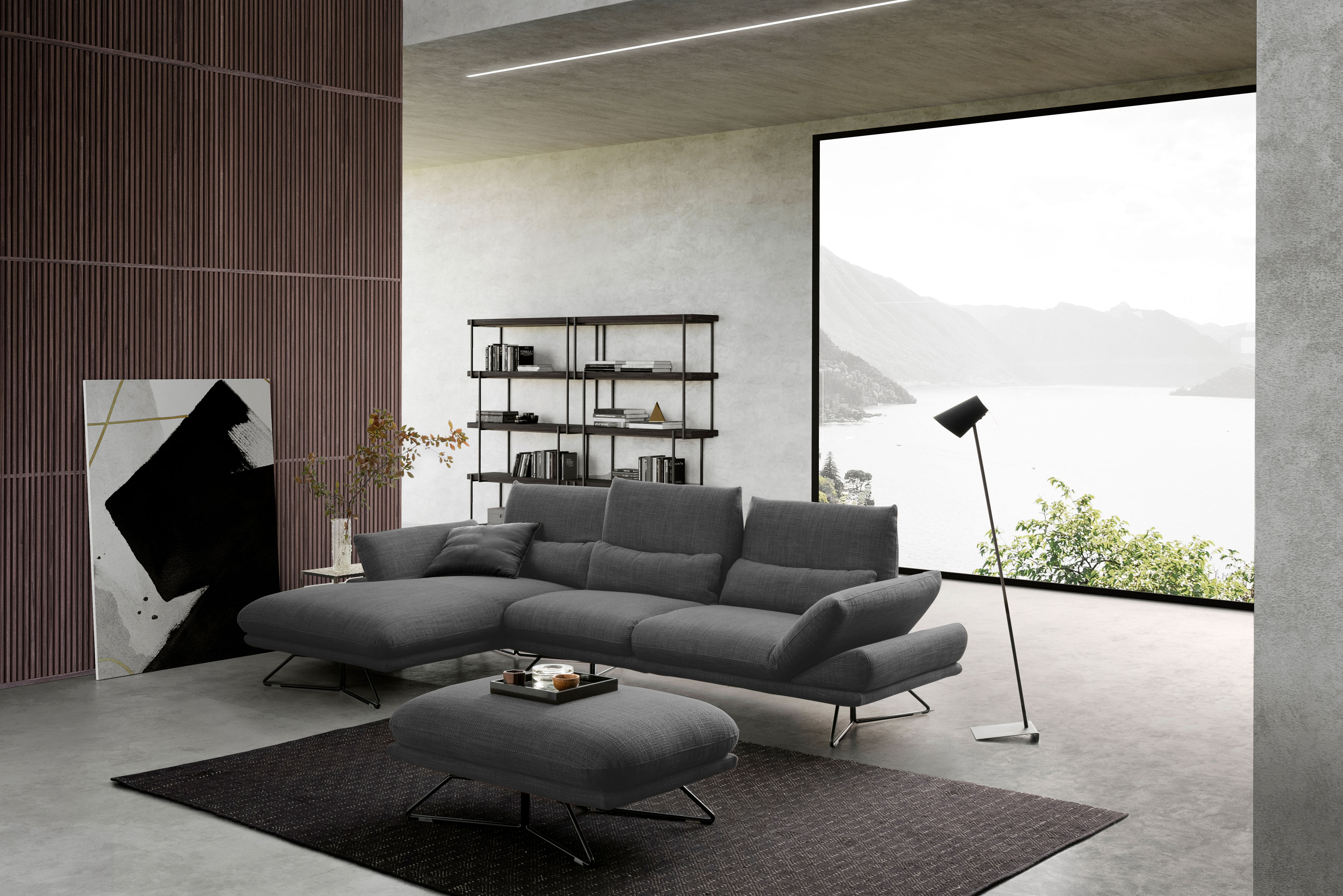 designwerk Ecksofa »Constellation«, in schwebender Optik, Récamiere links... grau