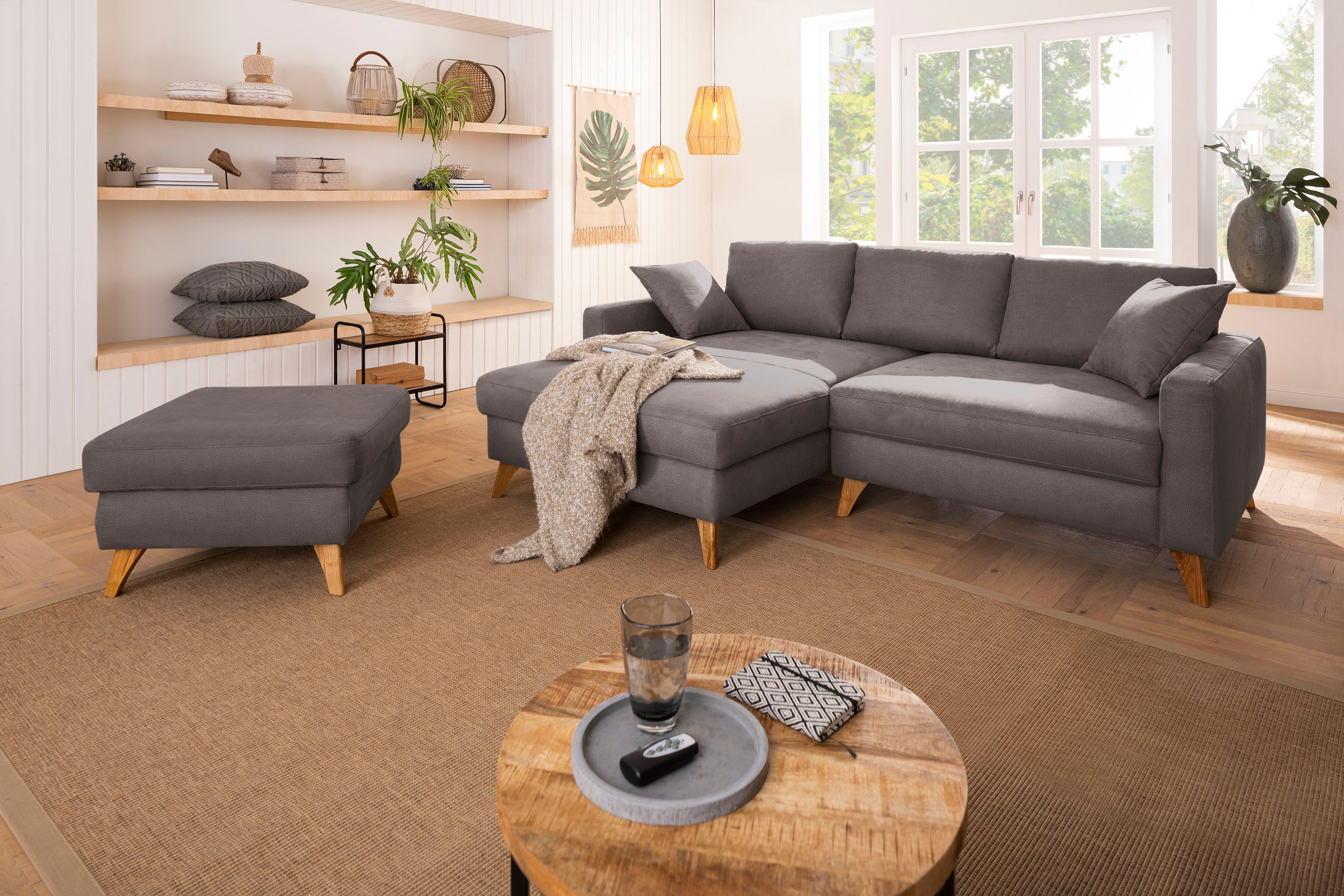 Home affaire Ecksofa »Stanza«, incl. 2 Zierkissen, moderne Holzfüsse grau