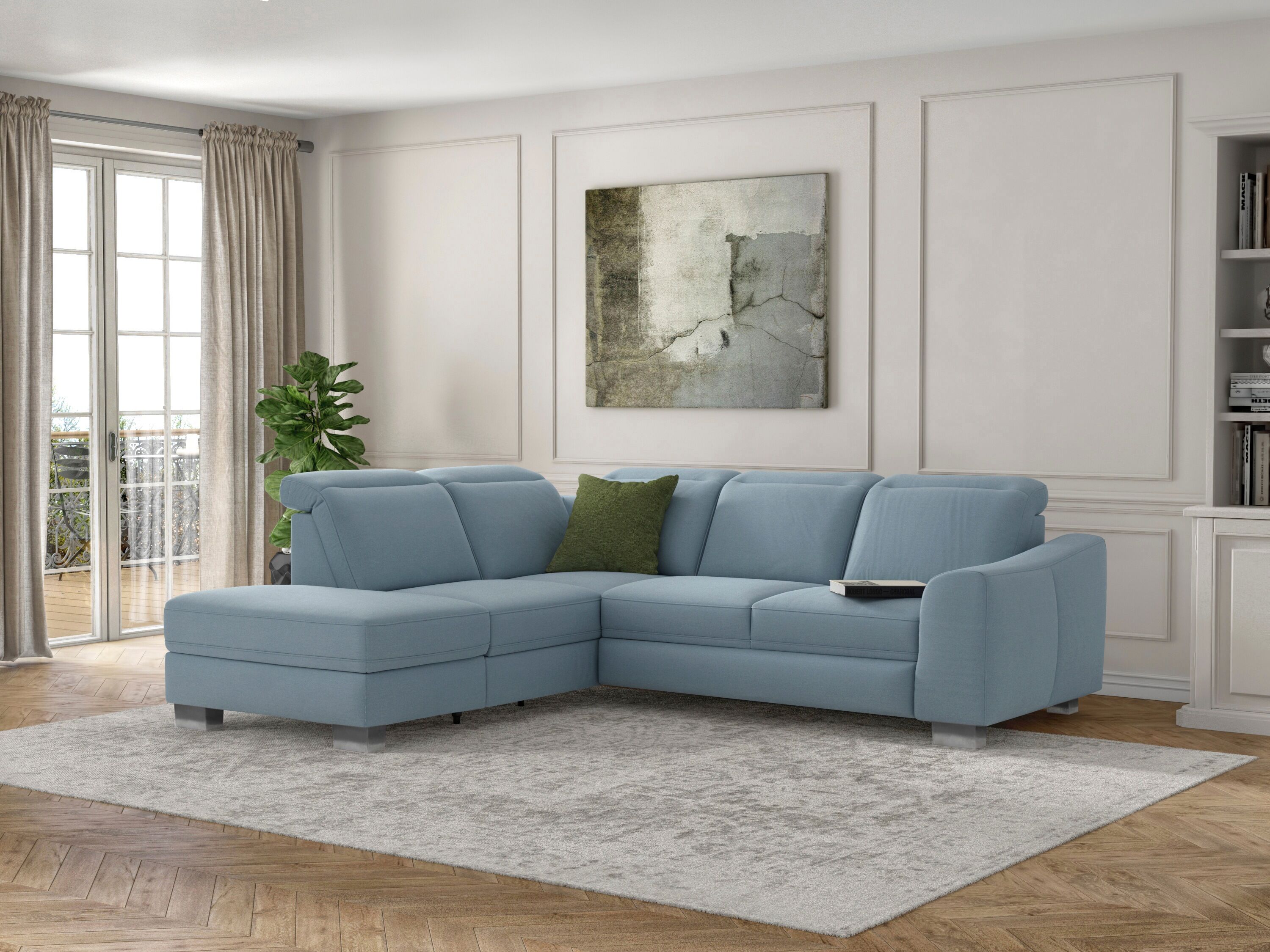 sit&more Ecksofa »Durness«, mit Federkern und hochwertigen Edelstahlfüssen,... blau