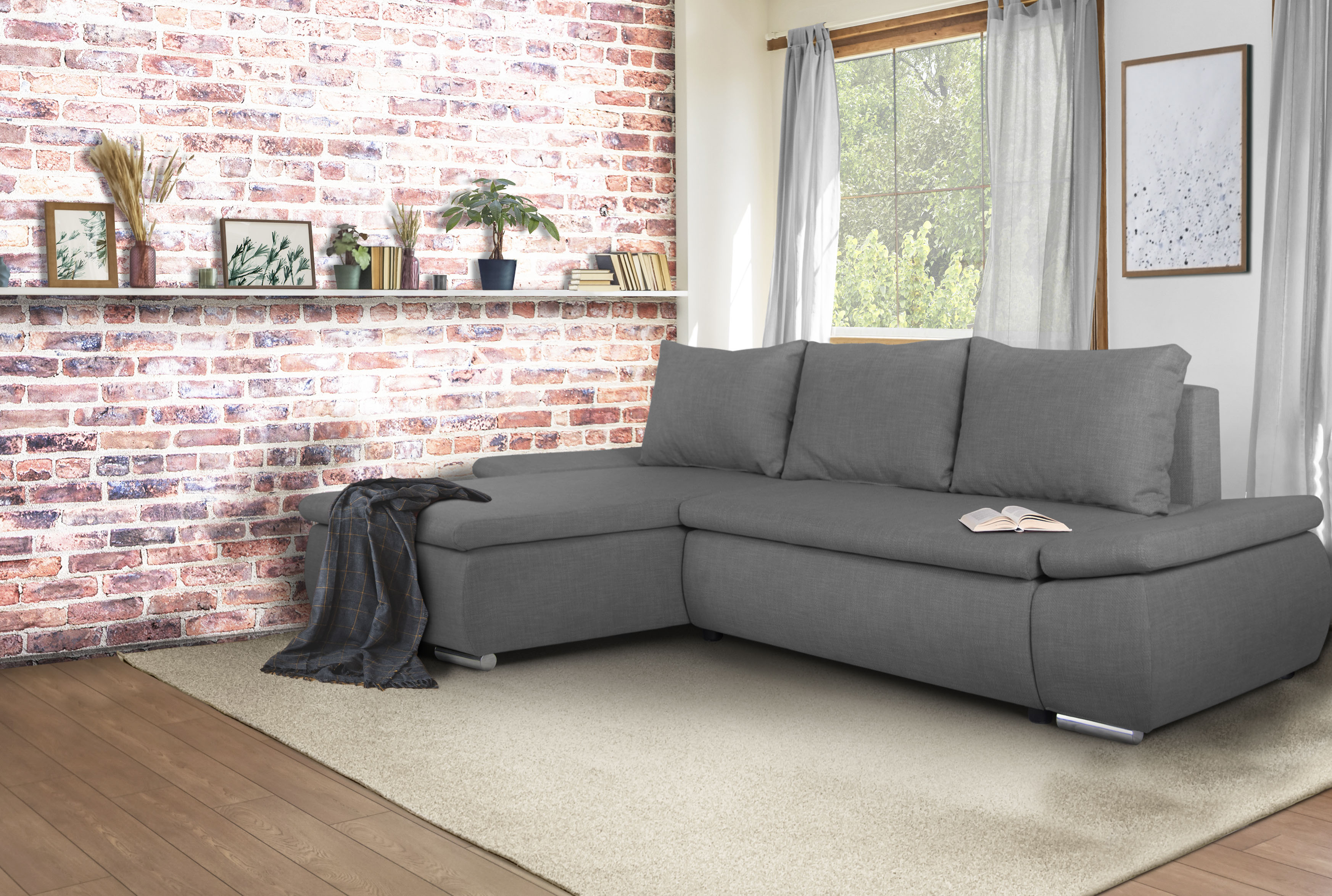 Home affaire Ecksofa »Acra«, mit Bettfunktion und Bettkasten, in Mattenoptik grau