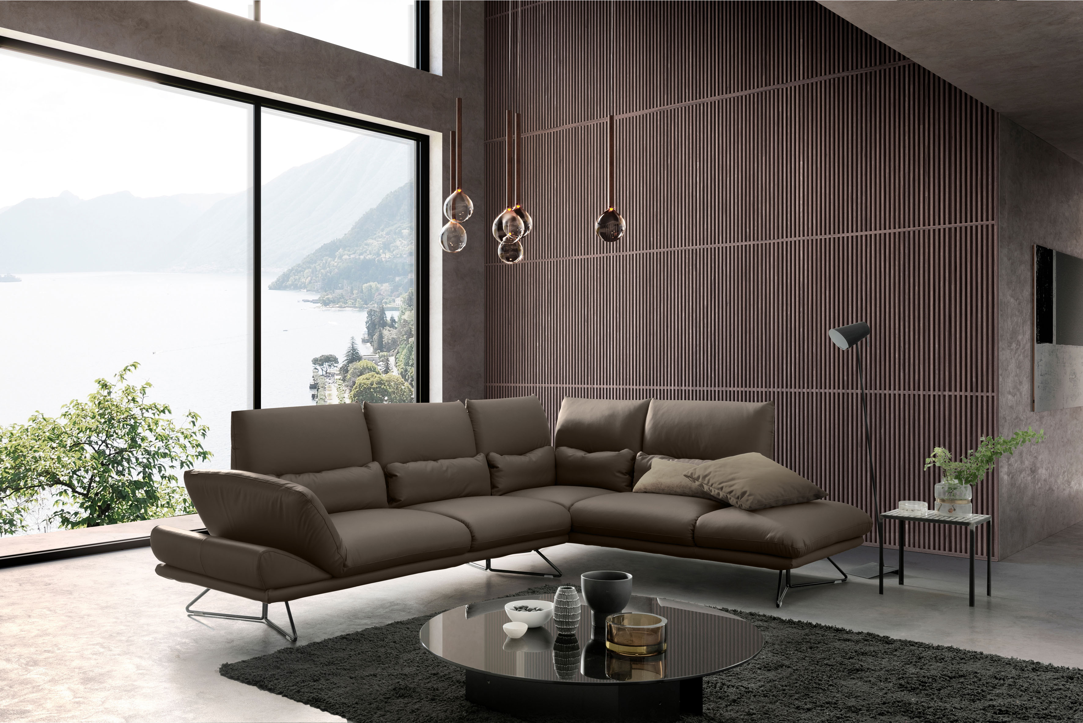 designwerk Ecksofa »Constellation«, in schwebender Optik, Ottomane links oder... braun