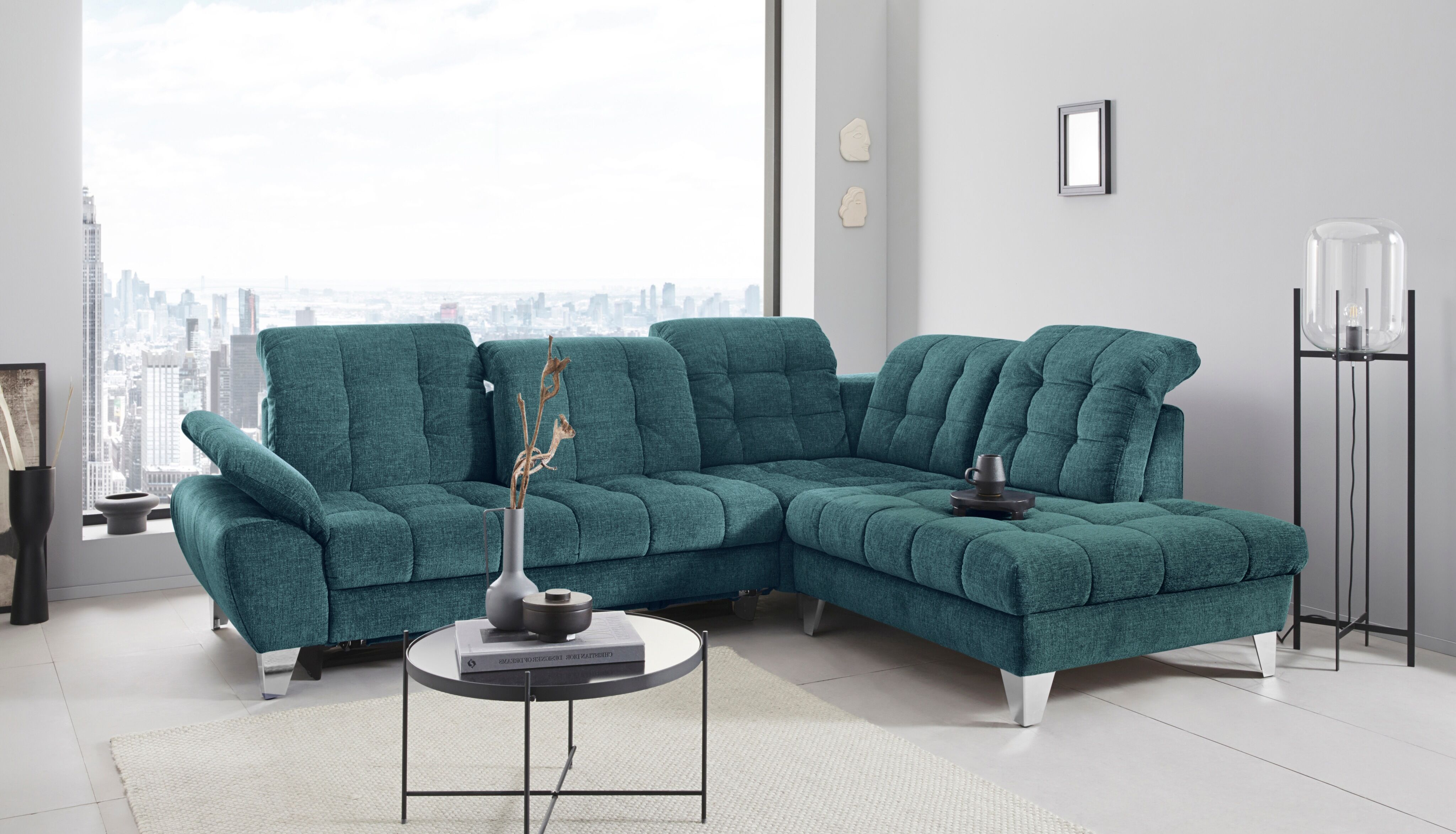 Places of Style Ecksofa »Bardi Luxus«, belastbar bis zu 140 kg, incl.... blau