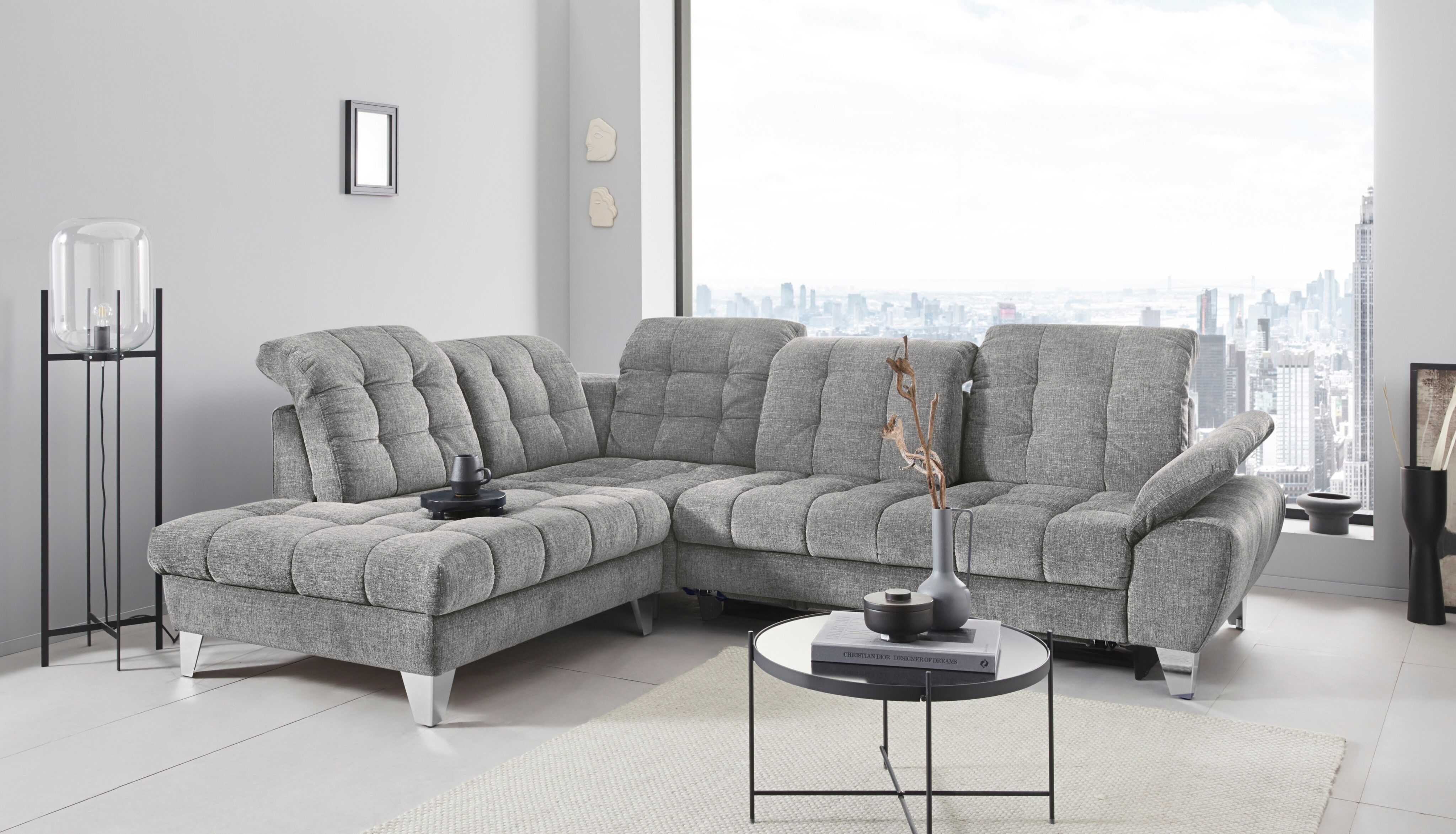 Places of Style Ecksofa »Bardi Luxus«, belastbar bis zu 140 kg, incl.... grau