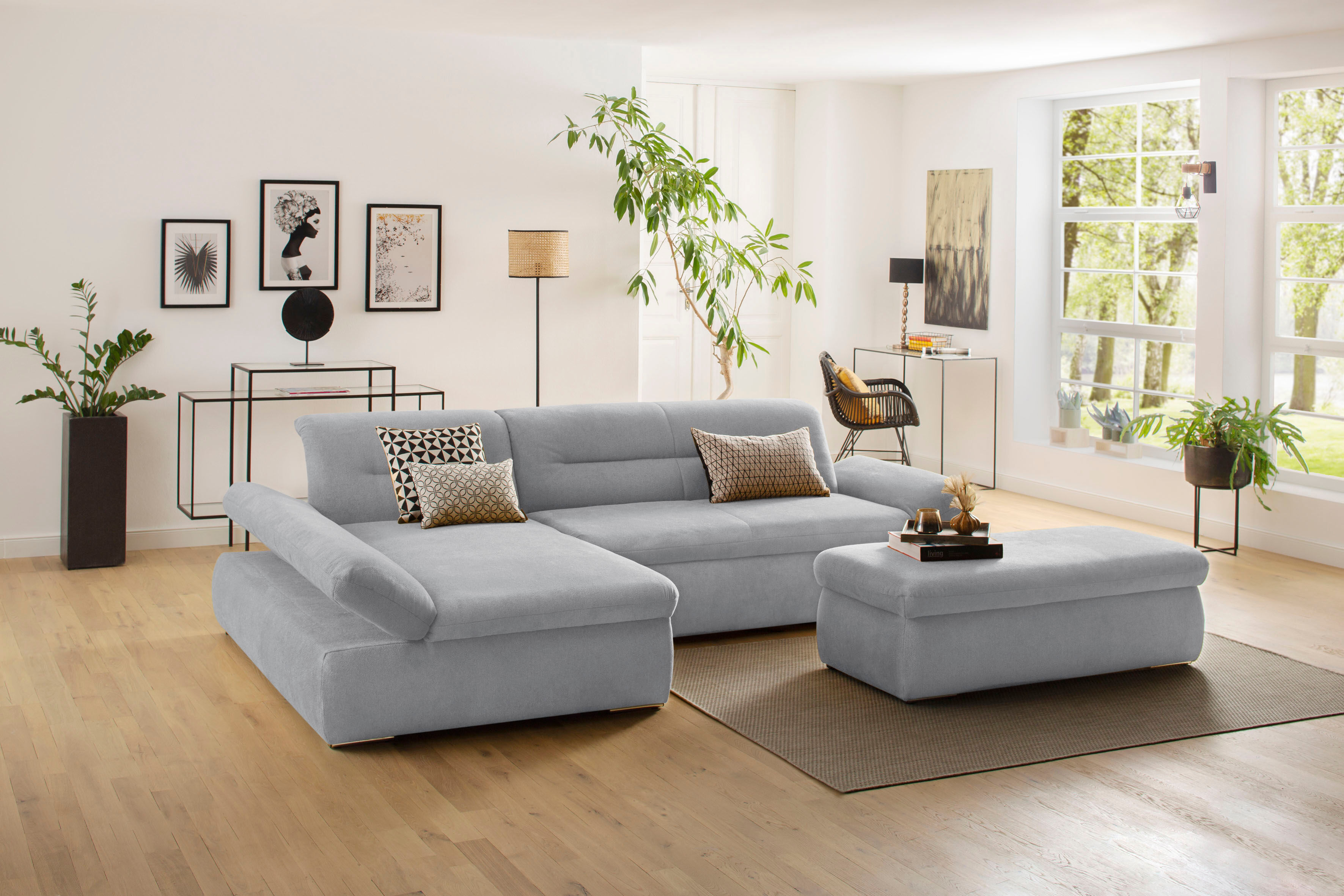 my home Ecksofa »Avesa«, Wahlweise mit Armteilvertsellung und Bettfunktion,... grau