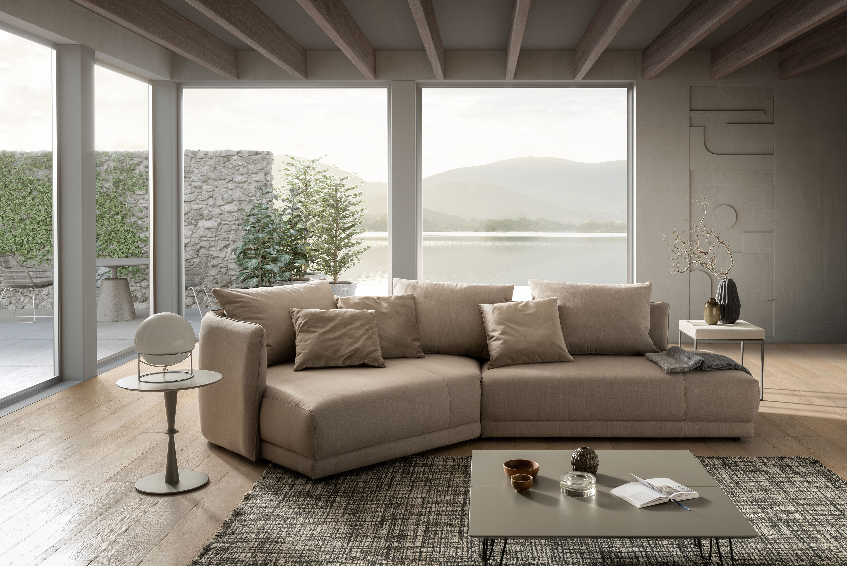 designwerk Ecksofa »New York«, mit moderner Rundung im Korpus beige