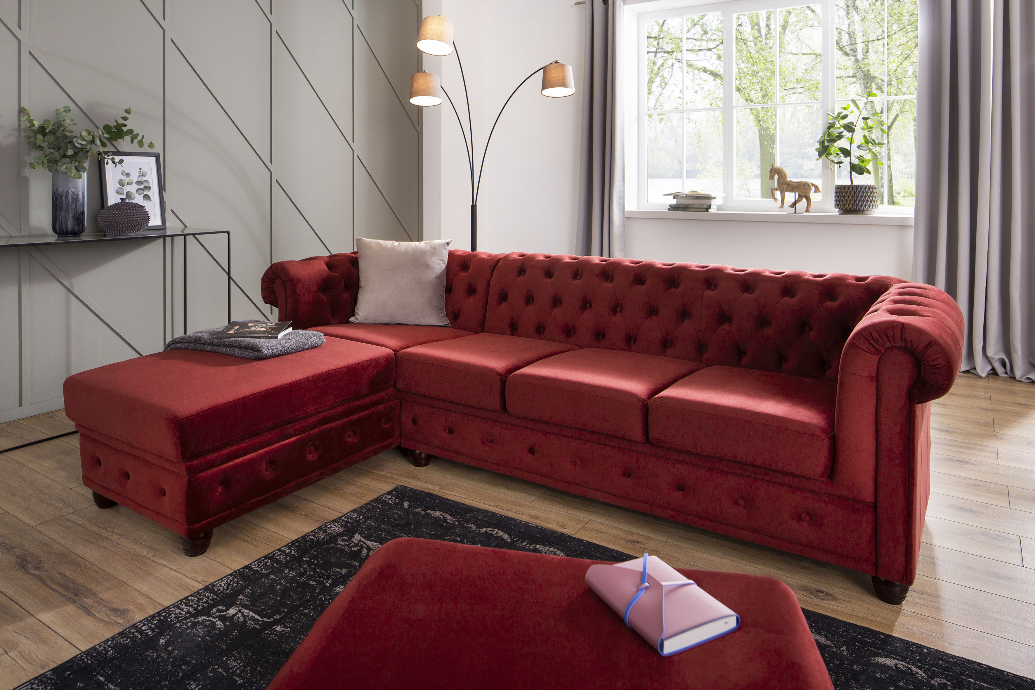 Home affaire Ecksofa »New Castle«, mit hochwertiger Knopfheftung in... rot