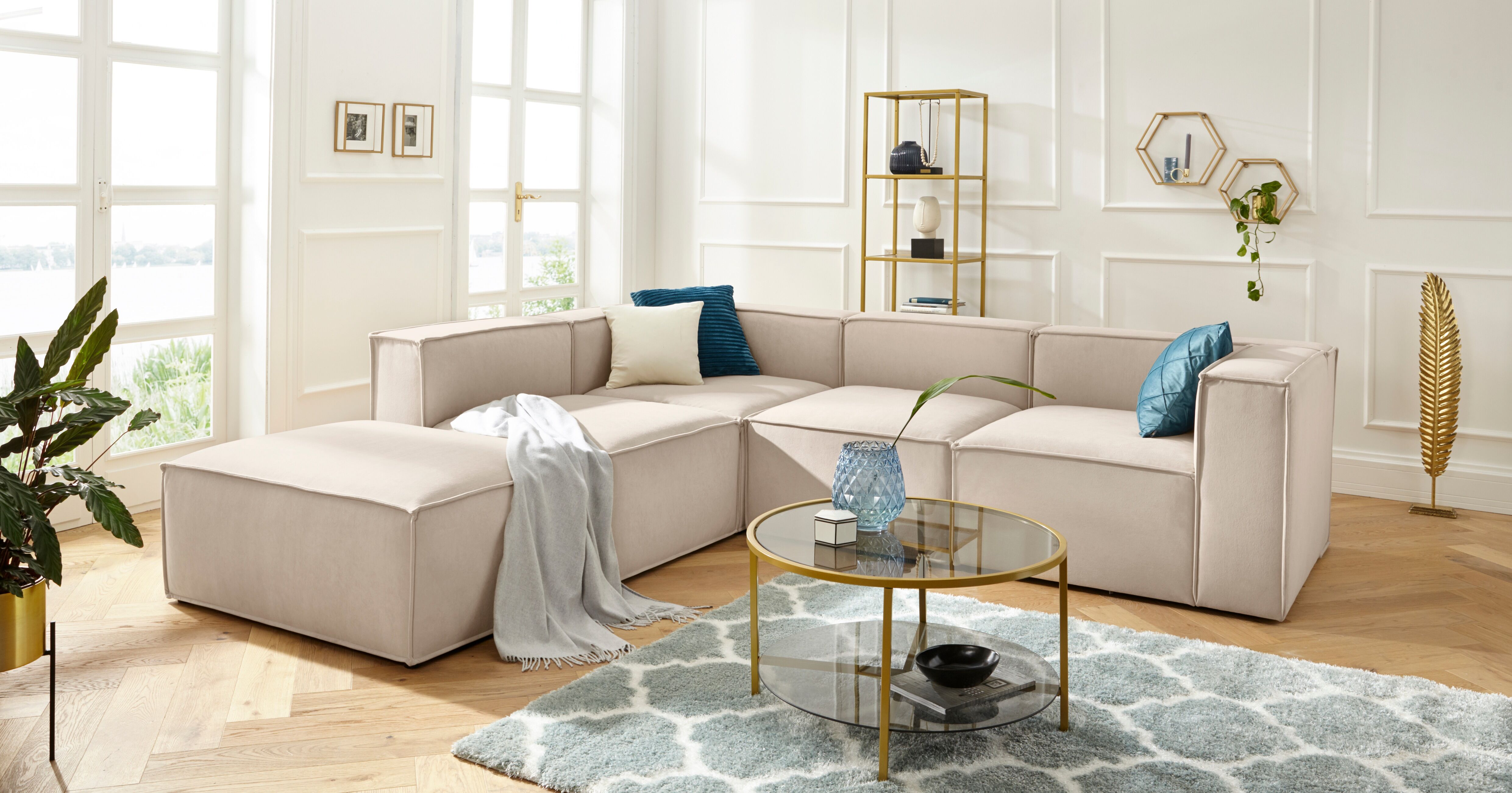 Leonique Ecksofa »Finian«, Individuell zu kombinieren - Hocker fest... beige