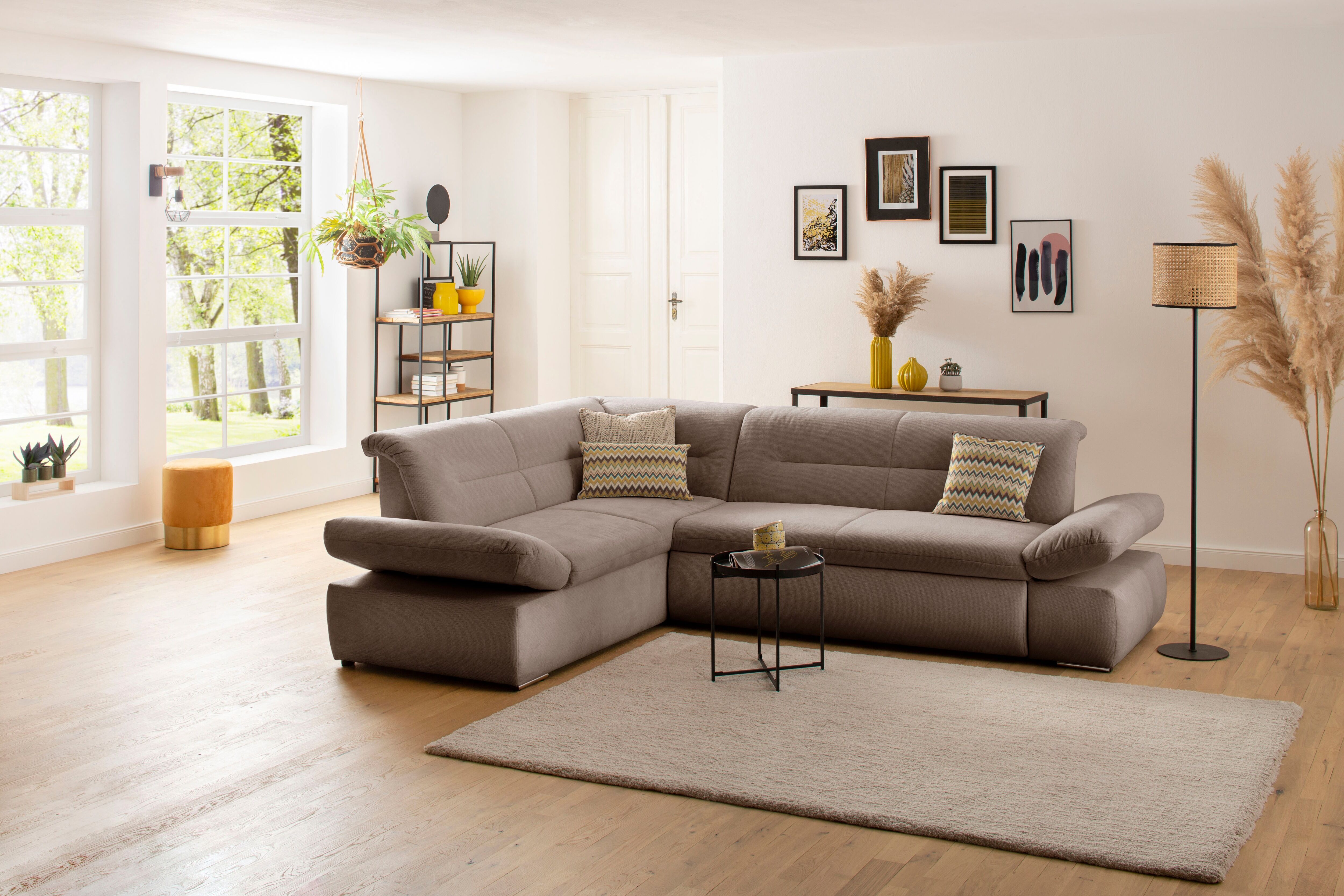 my home Ecksofa »Avesa«, Wahlweise mit Arm- und Bettfunktion, B/T/H:... braun