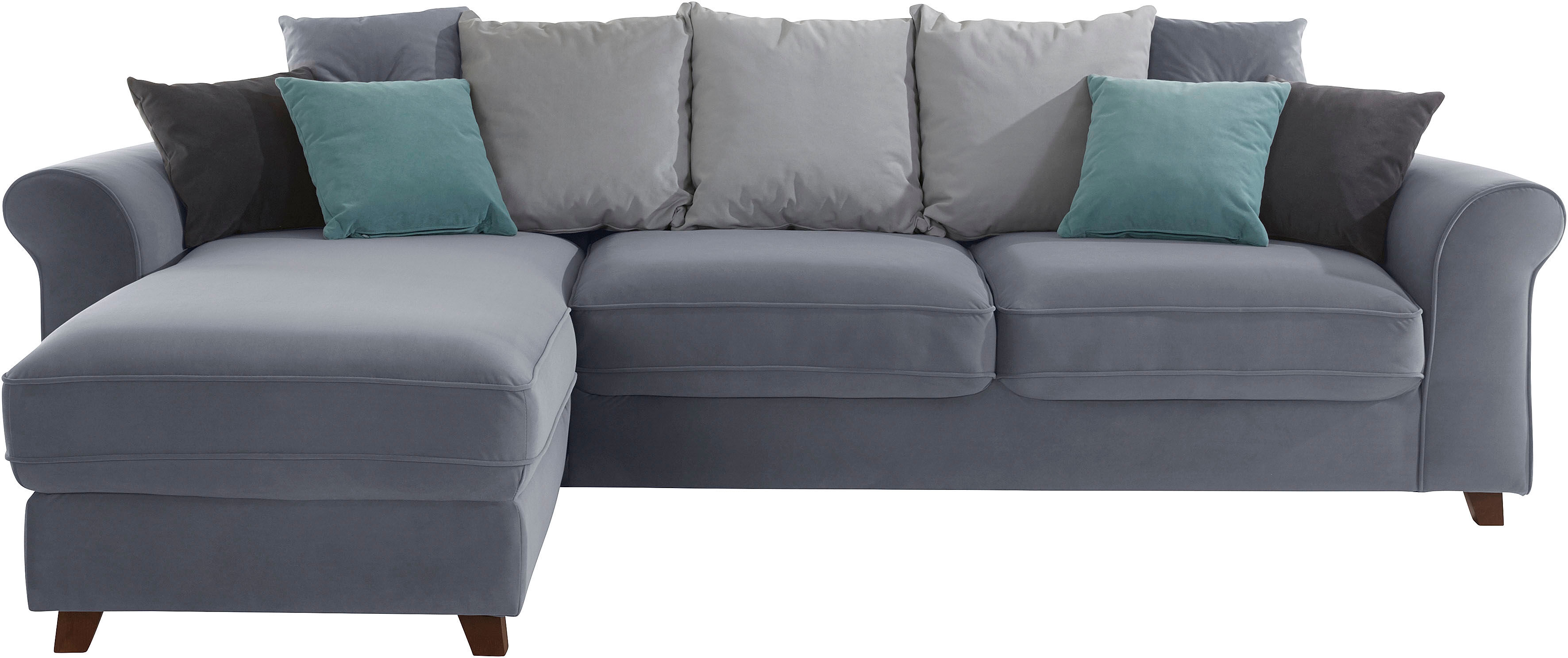 Timbers Ecksofa »Big Reed«, mit vielen losen Kissen, B/T/H: 274/173/87 cm grau