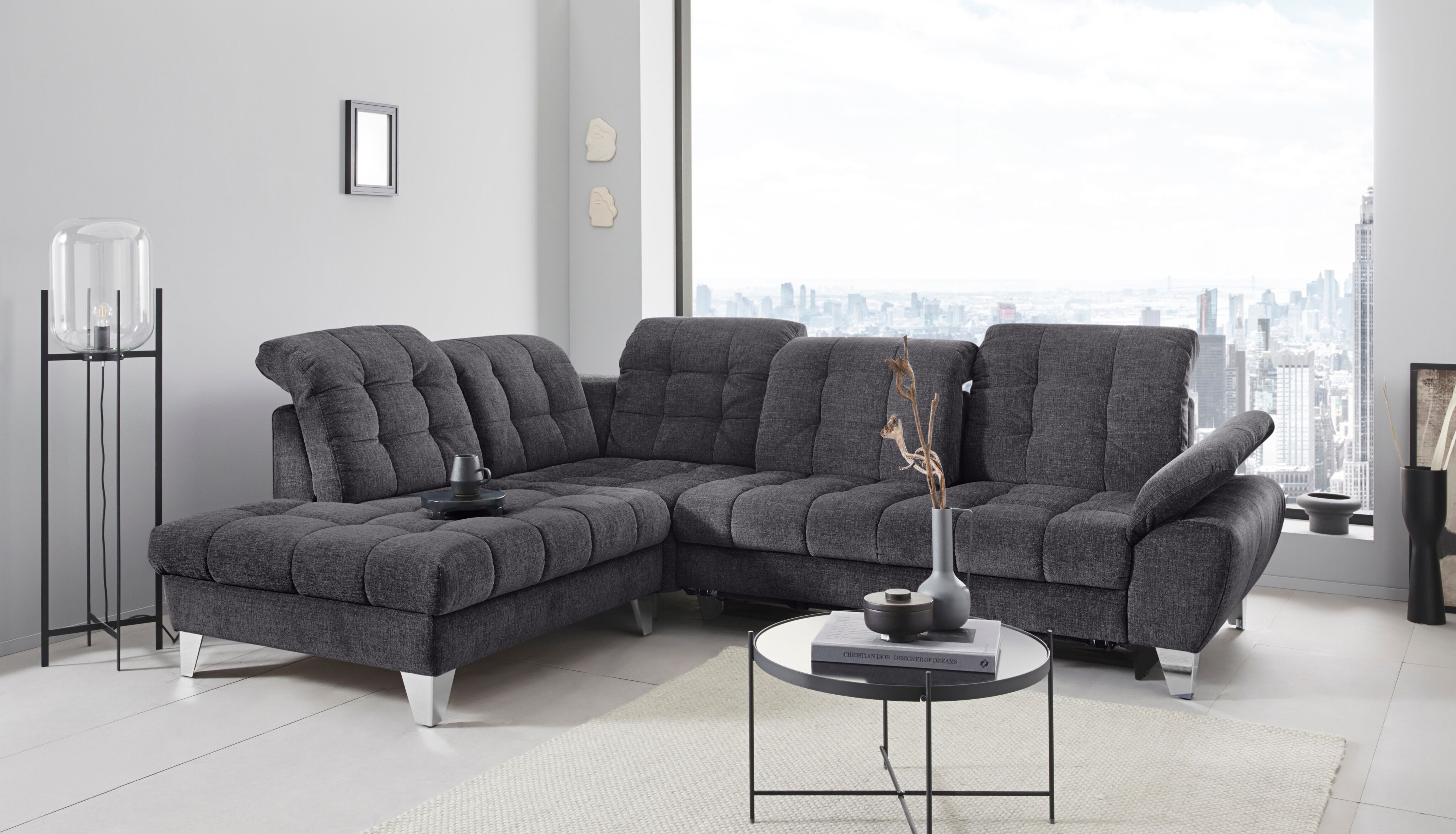 Places of Style Ecksofa »Bardi Luxus«, belastbar bis zu 140 kg, incl.... grau