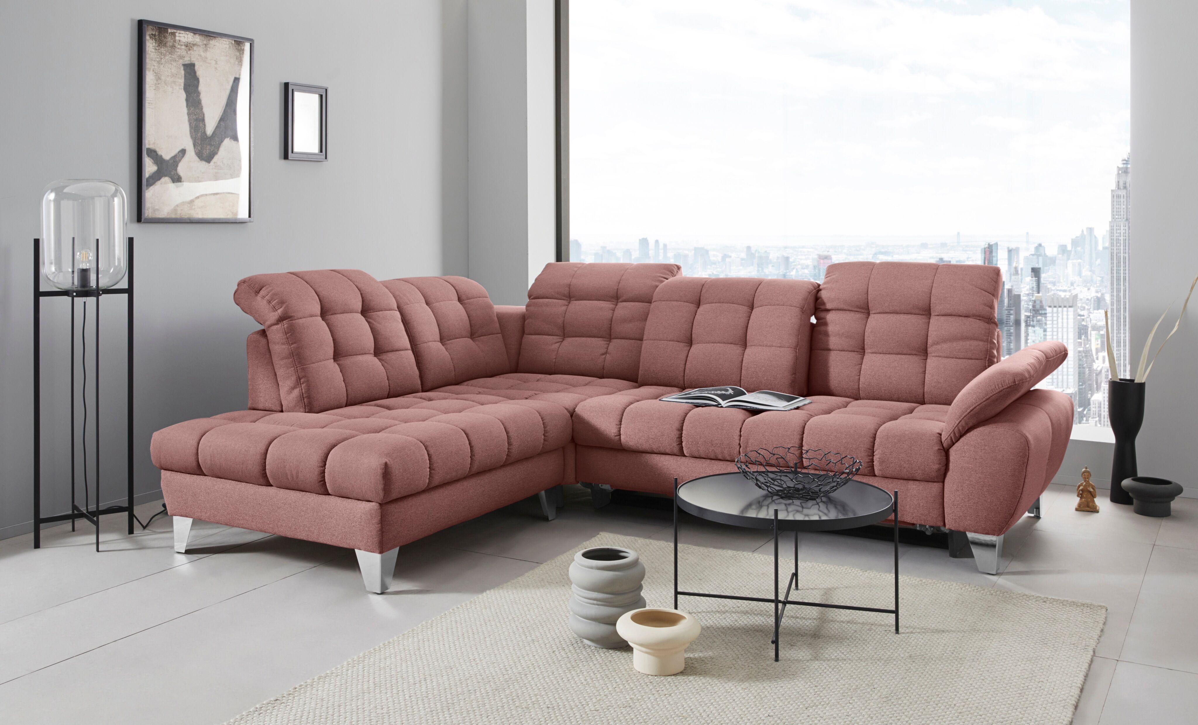 Places of Style Ecksofa »Bardi Luxus«, belastbar bis zu 140 kg, incl.... rosa