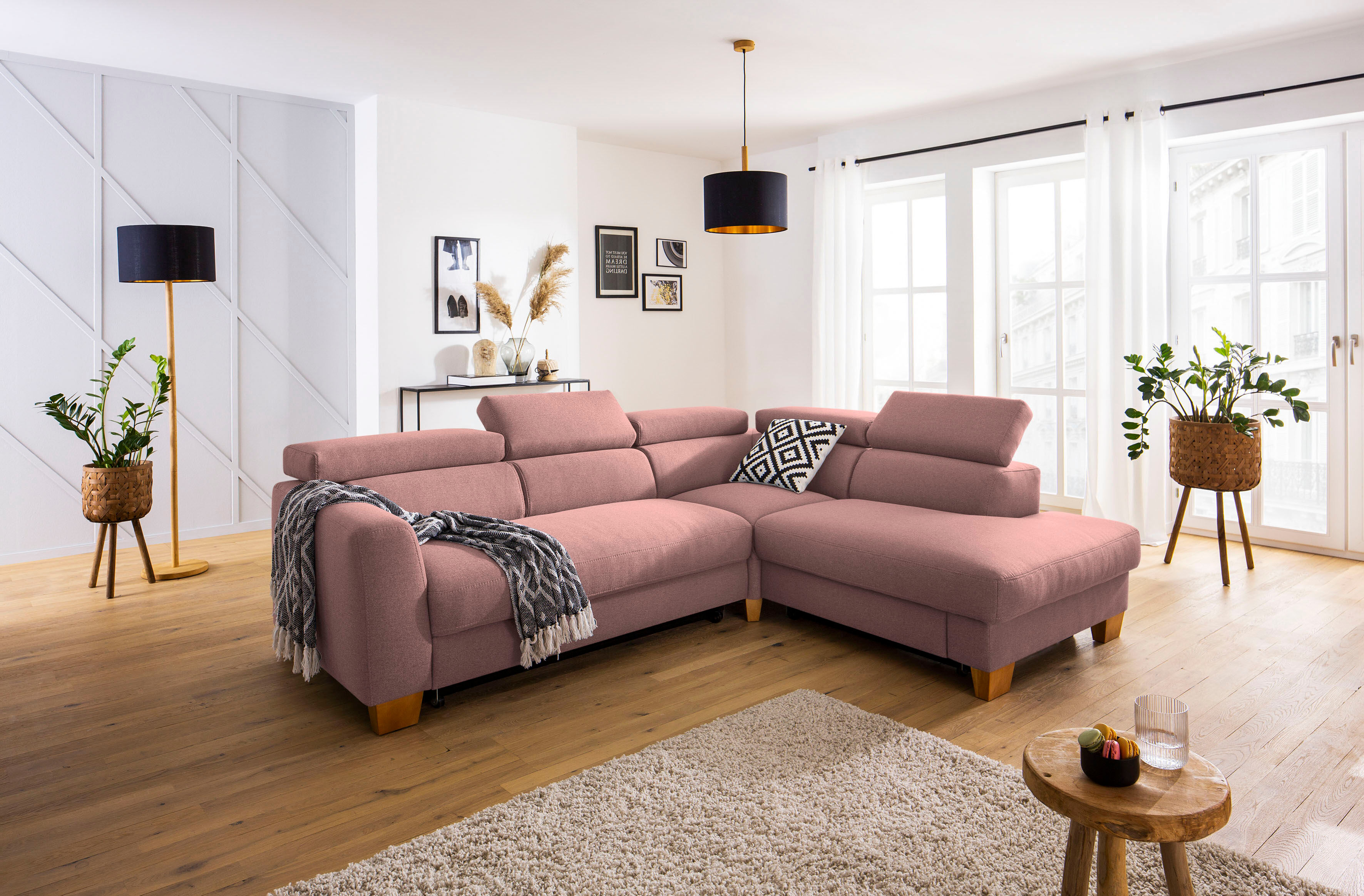 Home affaire Ecksofa »Steve Premium Luxus«, bis 140kg pro Sitz belastbar,... rosa