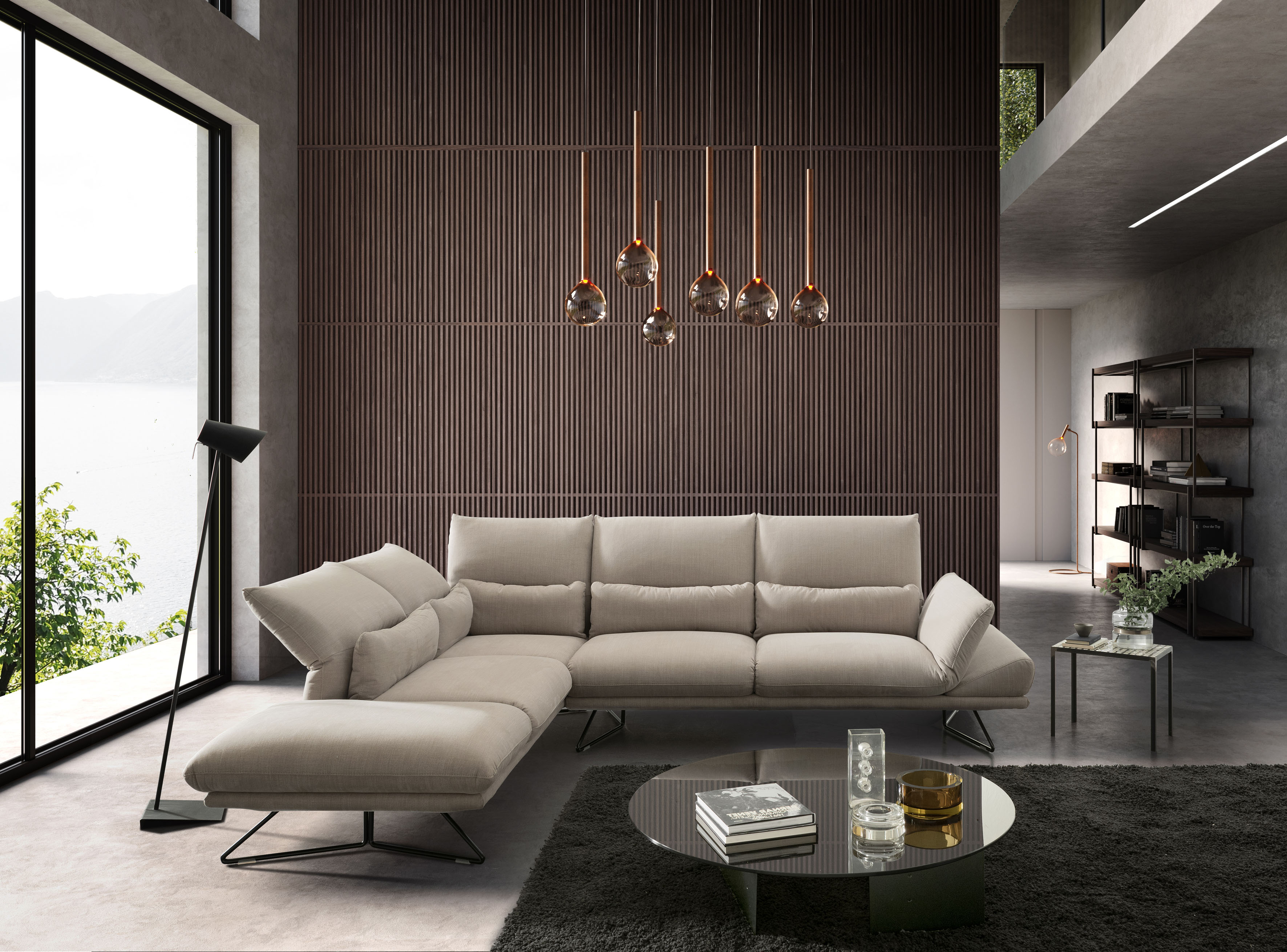 designwerk Ecksofa »Constellation«, in schwebender Optik, Ottomane links oder... beige