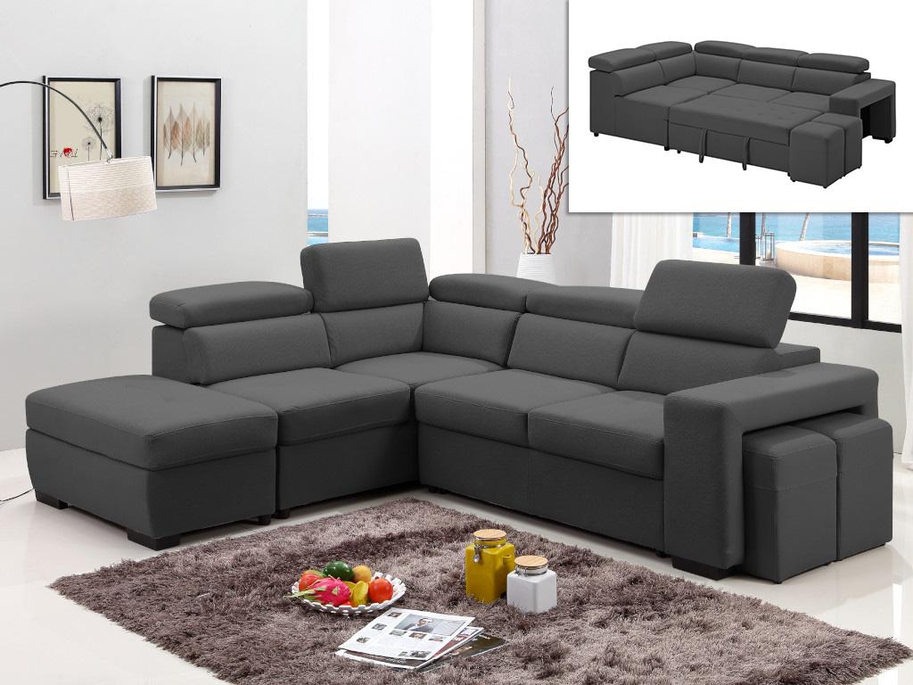 Vente-unique.ch Ecksofa mit Schlaffunktion & Sitzhockern SELOU - Anthrazit - Ecke Links