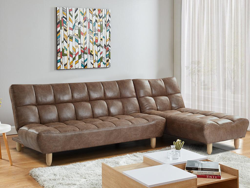 Vente-unique.ch Modulierbares Sofa mit Bettfunktion Microfaser-Vintage-Look ESTEBAN - Braun