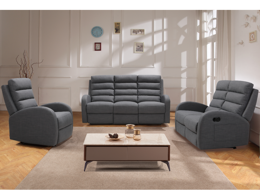 Vente-unique.ch Relaxsofa 3-Sitzer GIORGIA - Stoff - Grau