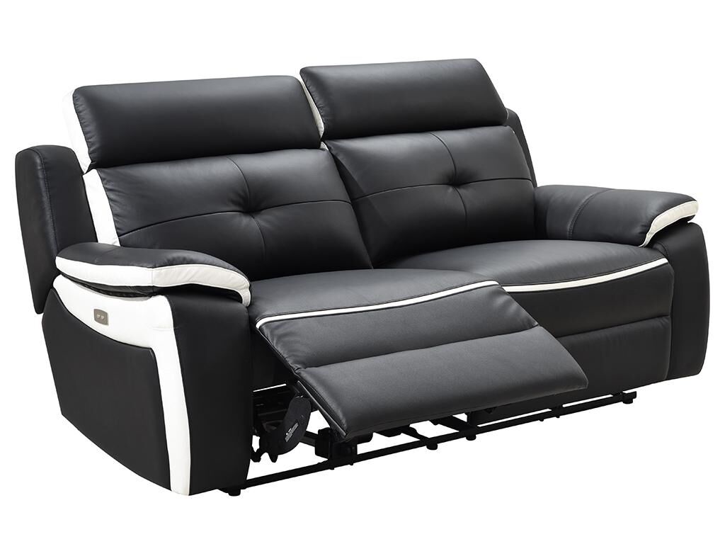 Vente-unique.ch Relaxsofa Leder elektrisch 3-Sitzer ANGELIQUE - Schwarz & Weiß