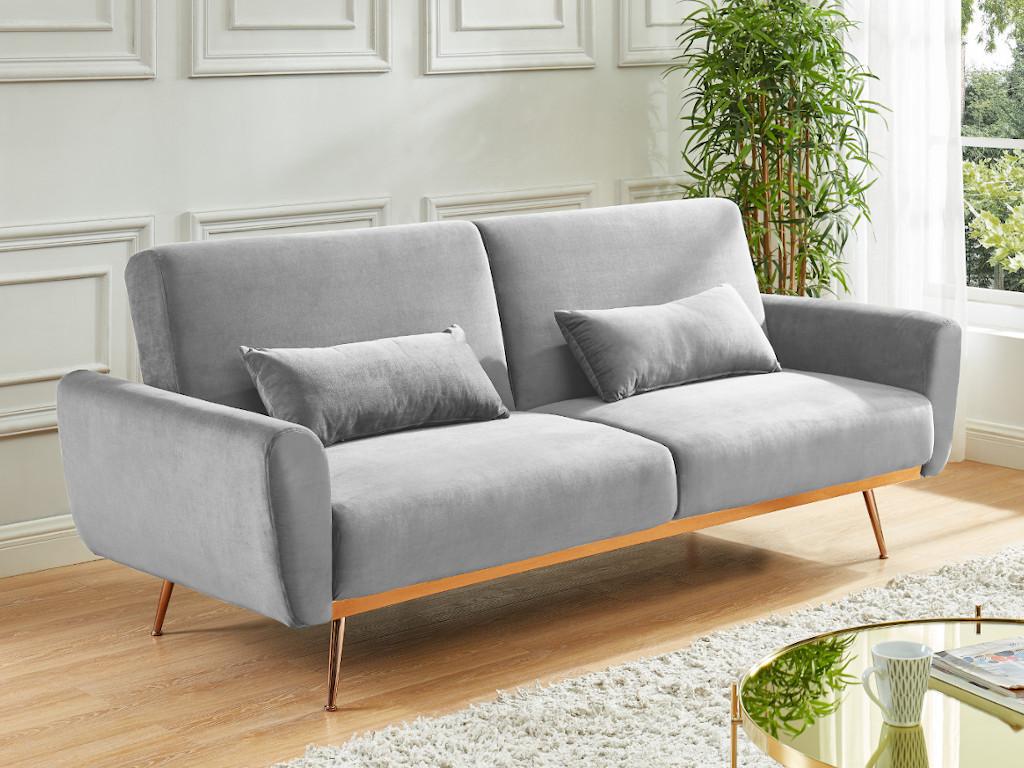 Vente-unique.ch Klappsofa 3-Sitzer Samt LAUNEI - Hellgrau