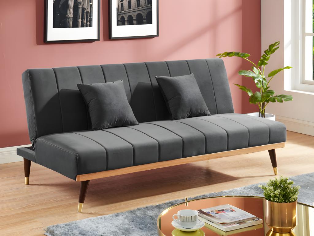 Vente-unique.ch Klappsofa 3-Sitzer KERBI - Samt - Anthrazit