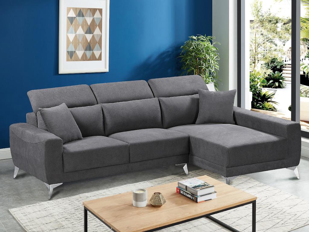 Vente-unique.ch Ecksofa DEBBIE - Stoff - Anthrazit - Ecke rechts