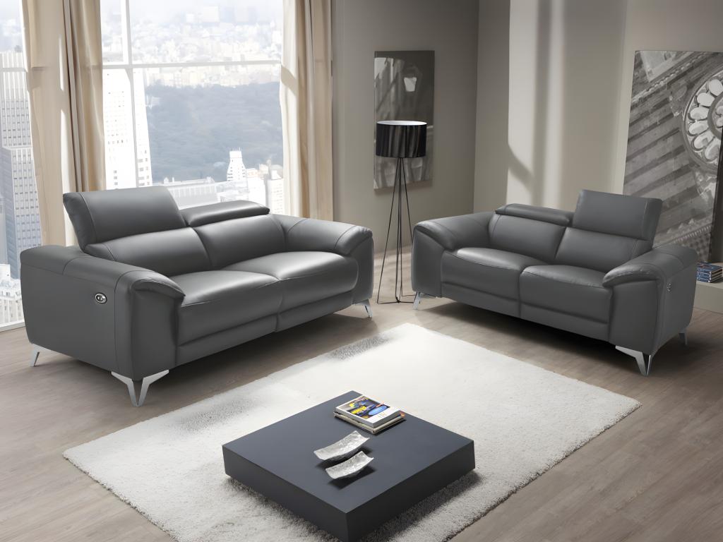 Vente-unique.ch Relaxsofa elektrisch 2-Sitzer FRANSKA - Leder - Anthrazit