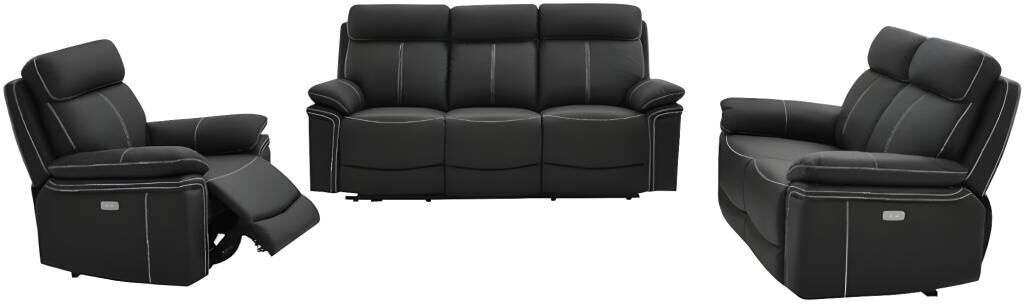 Vente-unique.ch Relaxsofa elektrisch Garnitur 3+2+1 ISIRIS - Leder - Schwarz